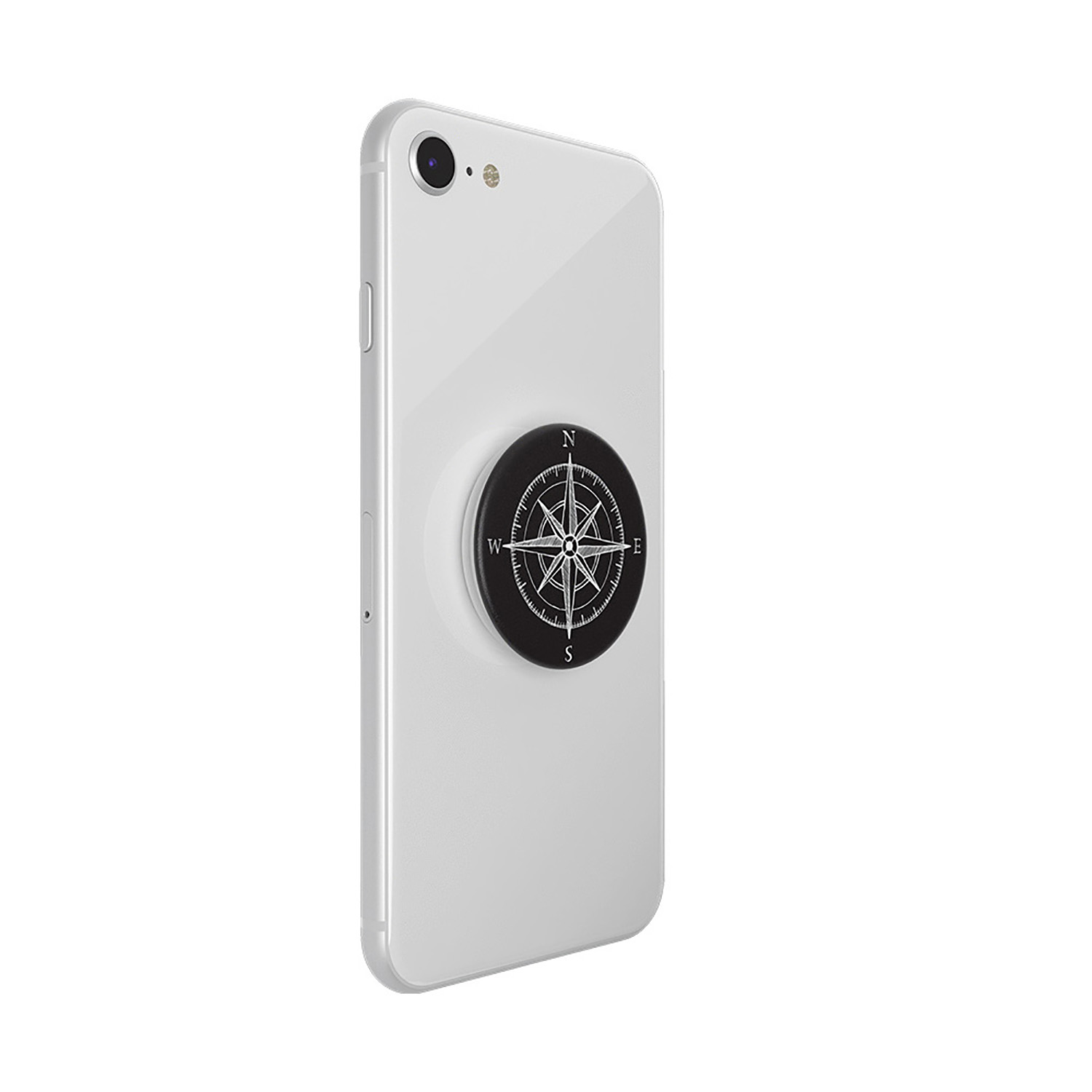 Weißes Telefon mit einem Kompass-Pop-Socket befestigt.