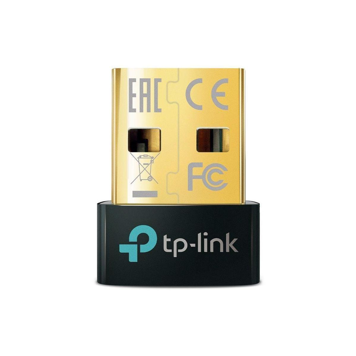Goldener USB-A-zu-USB-C-Adapter. Der Adapter hat einen schwarzen Sockel mit Zertifizierungszeichen.