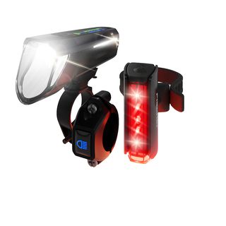 FISCHER LED Akku Beleuchtungsset mit Fernlicht, Bodenbeleuchtung und Stopplicht - TWIN STOP 180 LUX