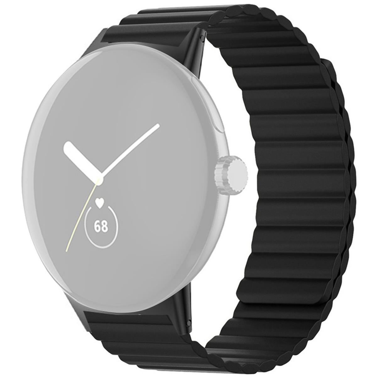 Smartwatch mit schwarzem Armband und transparentem Displayschutz.