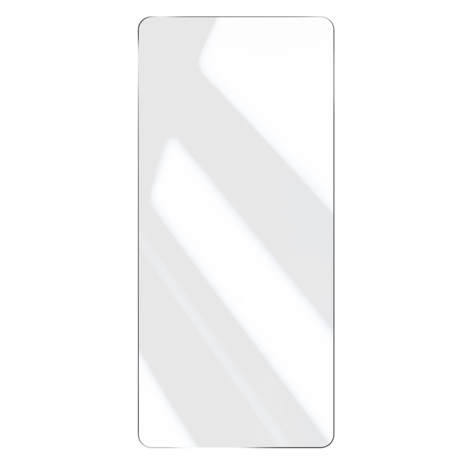 Proteggi schermo rettangolare trasparente su sfondo bianco. Luce e ombra creano motivi diagonali.