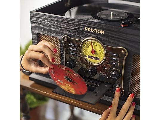 Tocadiscos  - Century PRIXTON, Bluetooth, USB, tarjeta SD, radio, CD y casete., 33 1/3, 45 y 78 rpm, Negro