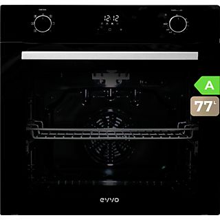 Horno convencional - EVVO H20 Black, Integrable con marco incluido, calor por ambos lados, descongelación, modo grill, Hidrolítica, 77 l, 59,5 cm, Negro