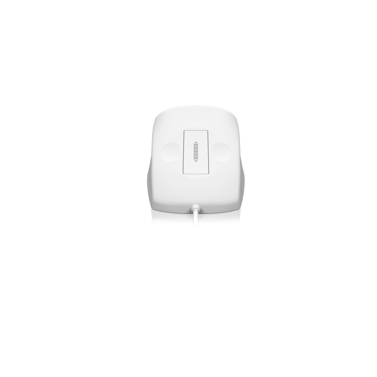 A white computer mouse with a scroll wheel.