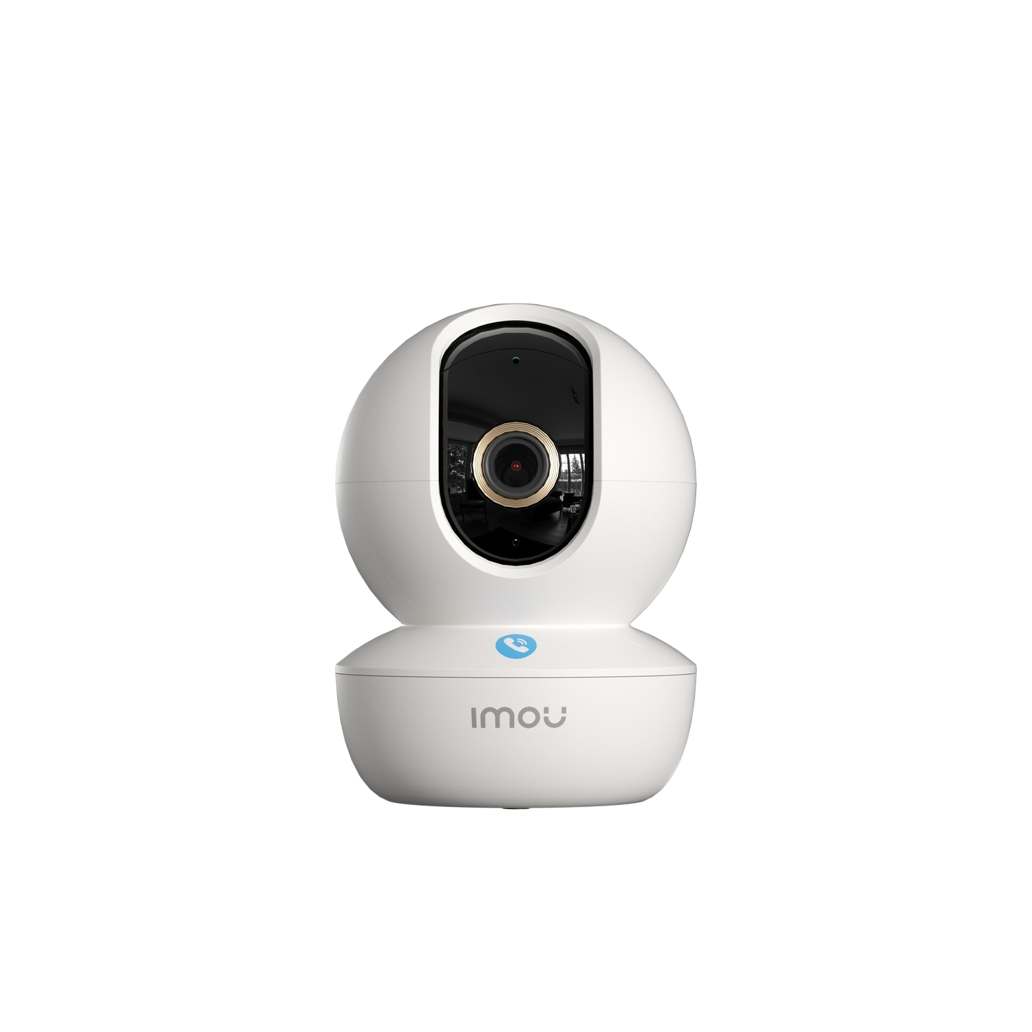 Biała kamera bezpieczeństwa z czarnym obiektywem na czarnym tle.