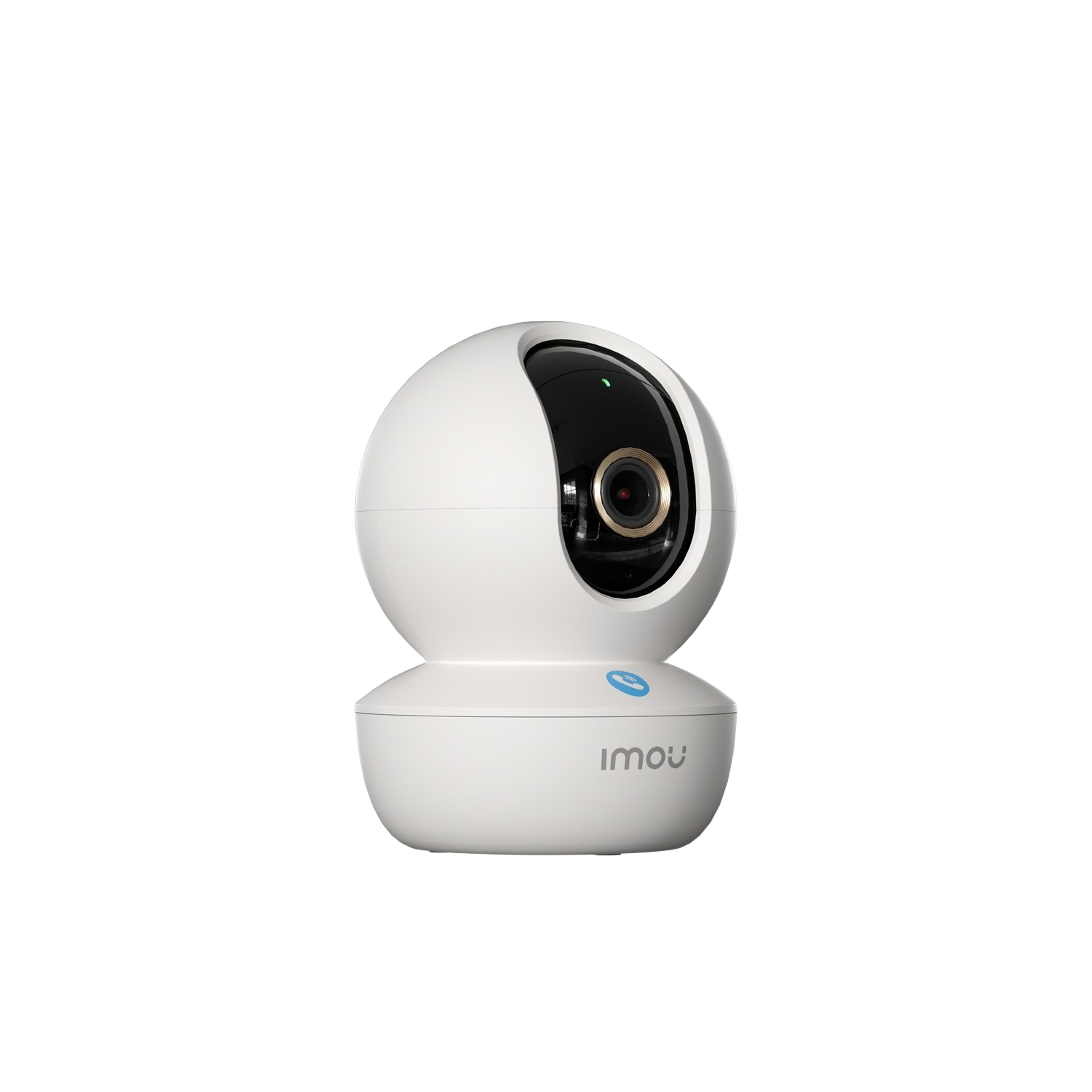 Biała kamera bezpieczeństwa na czarnym tle. Ma zaokrąglony wierzch i obiektyw.