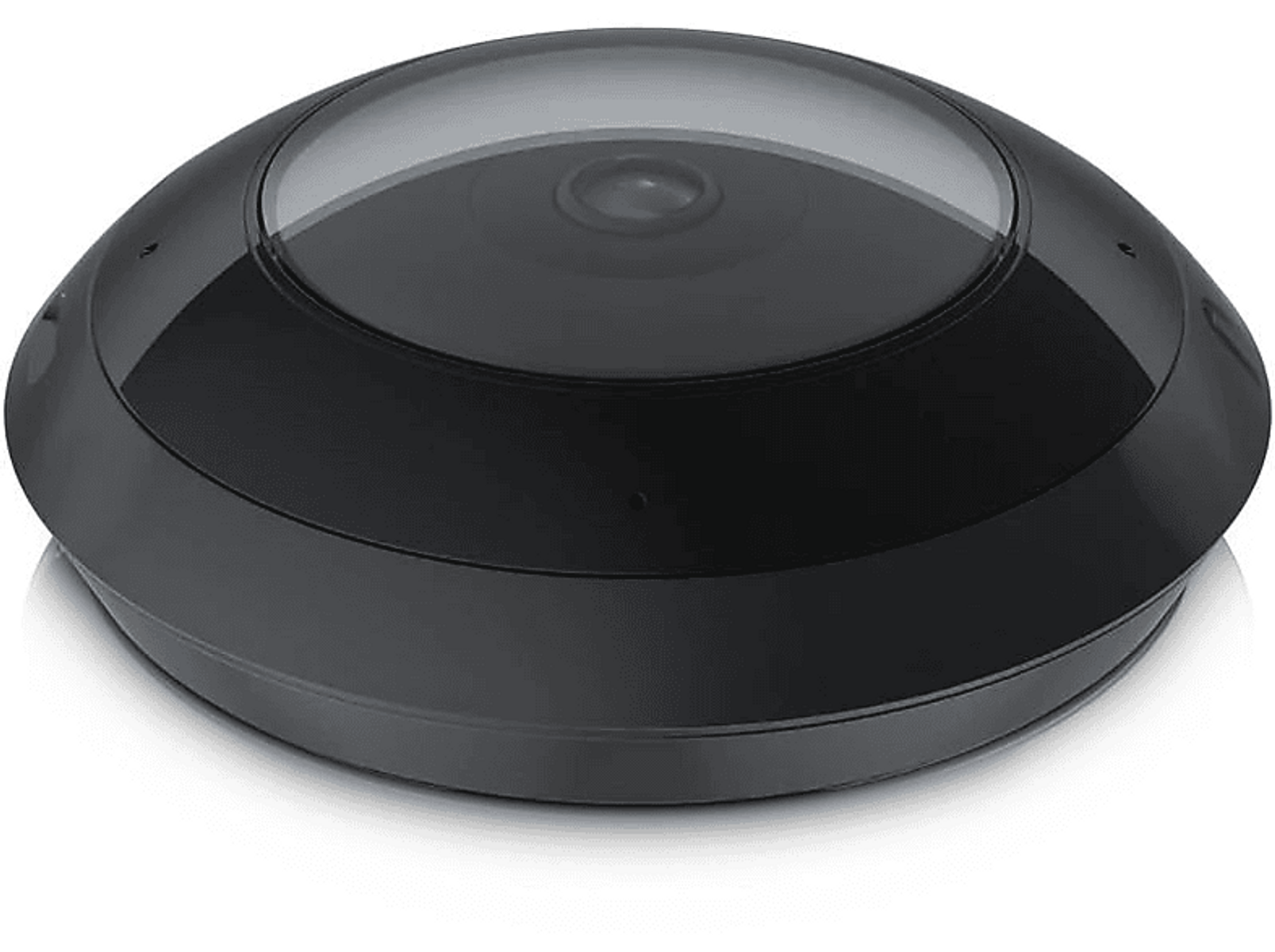 Czarna, kopułowa kamera bezpieczeństwa z przezroczystą kopułą na górze.