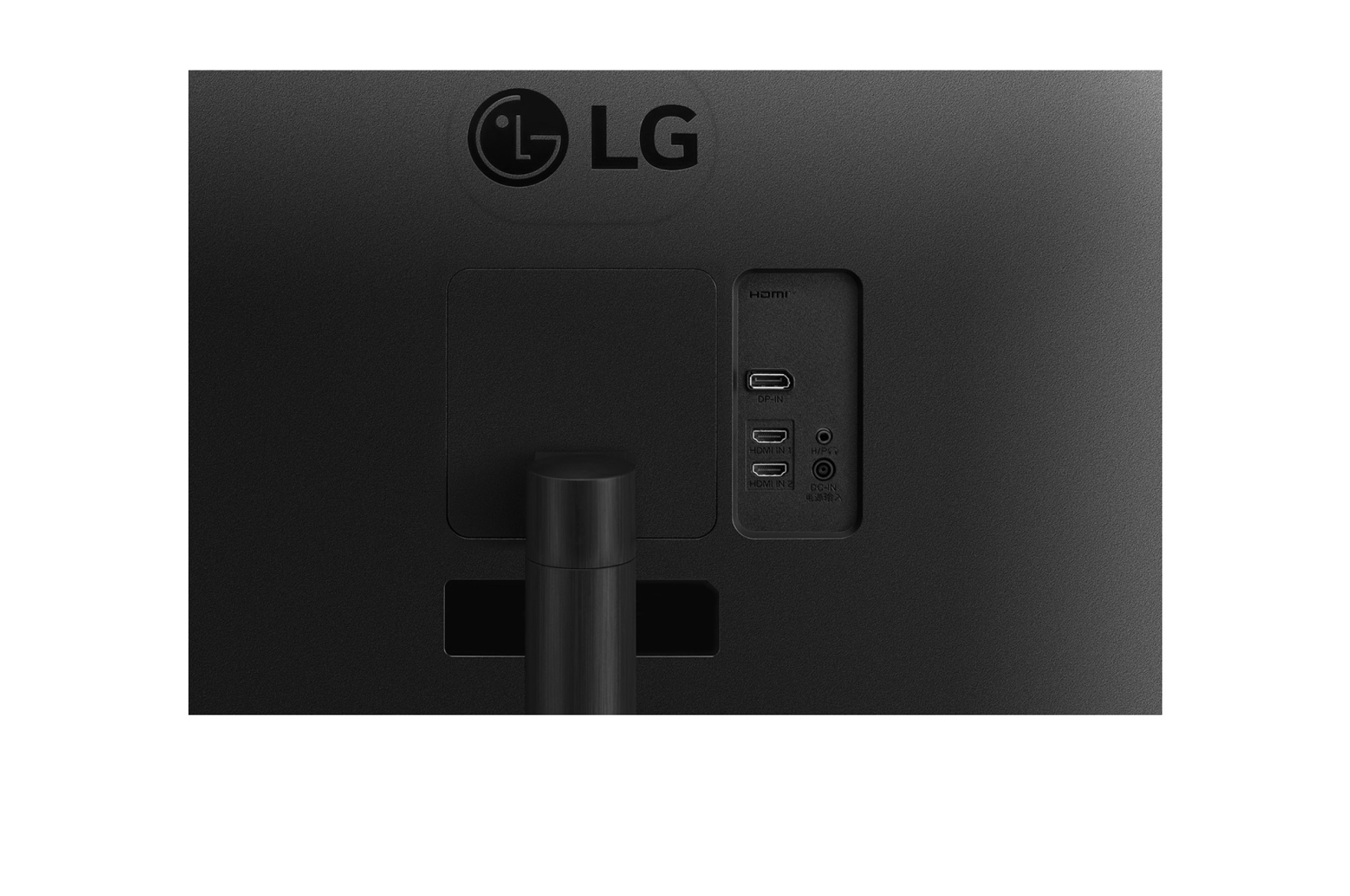 Tył czarnego monitora LG pokazujący porty HDMI, USB i inne.
