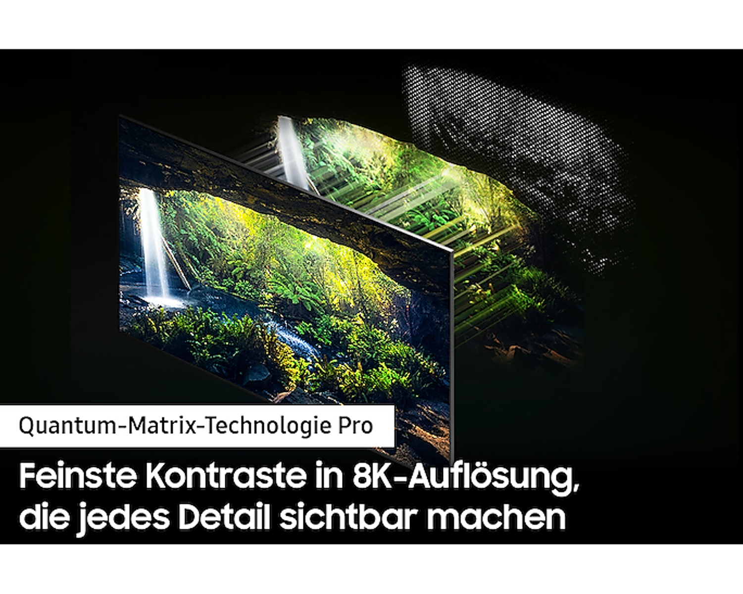 Zbliżenie ekranu telewizora z wodospadem.