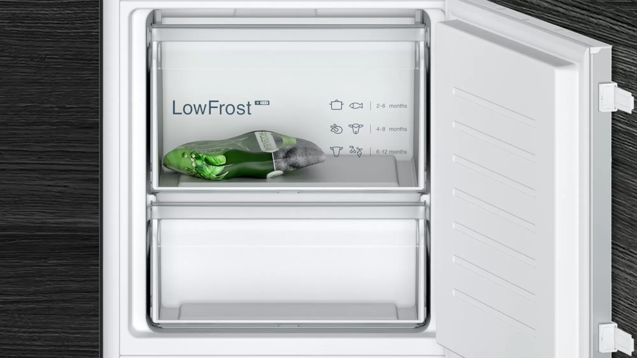 FRIGORIFERO INCASSO SIEMENS KI87VVSE0, Capacità netta totale 270 l, Rumorosità: 35 dB(A), 5 ripiani, Dimensioni: L 541 mm A 1772 mm P 548 mm, Bianco, Classe E