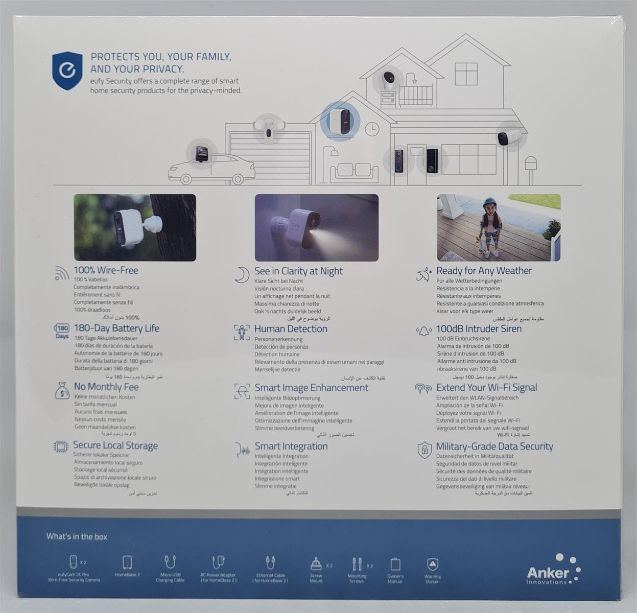 Eine weiße Rückwand mit Hausdesign und Produktdetails.