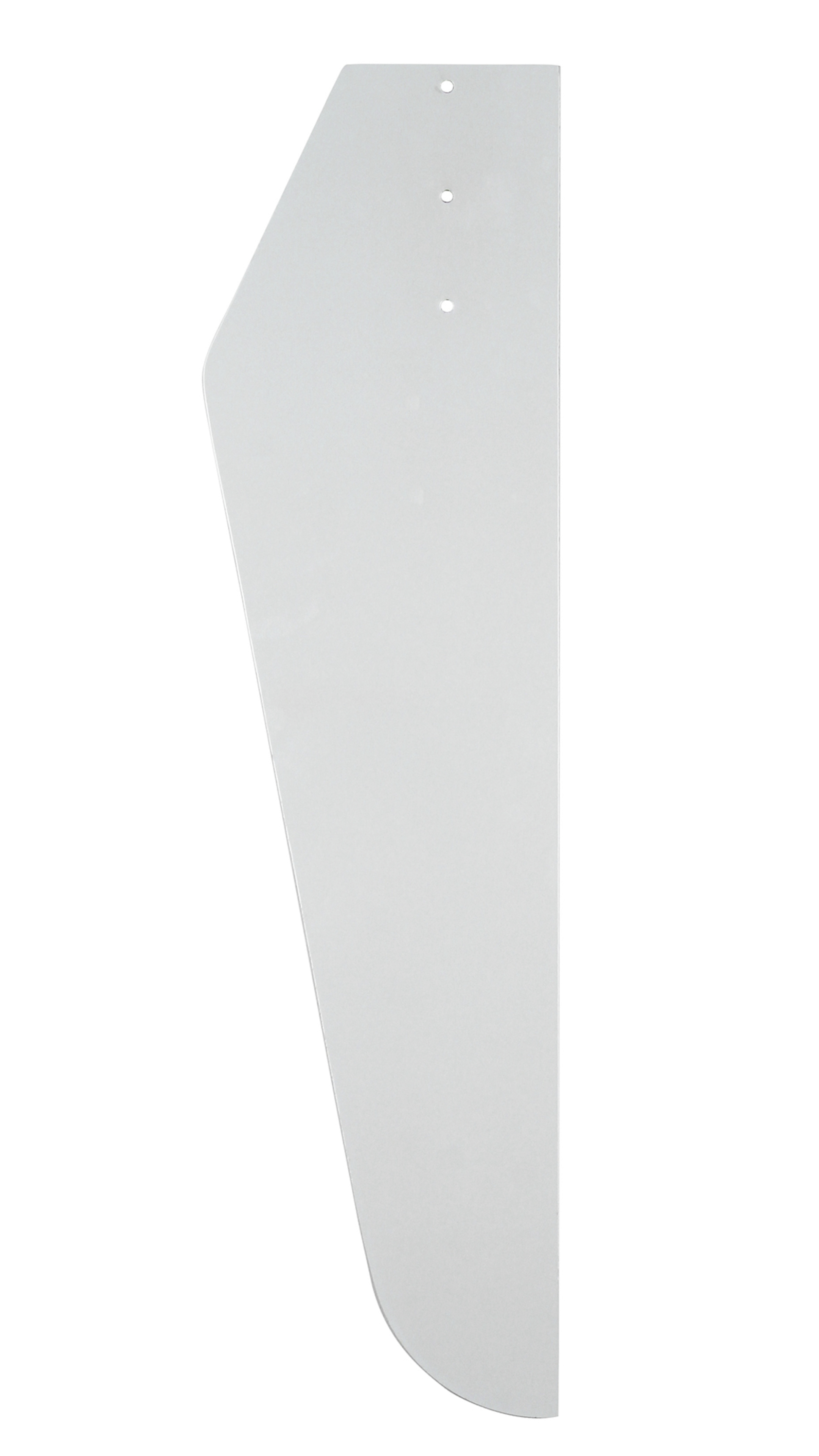 Pannello in plastica bianco, curvo, con tre fori in alto. Isolato su sfondo bianco.