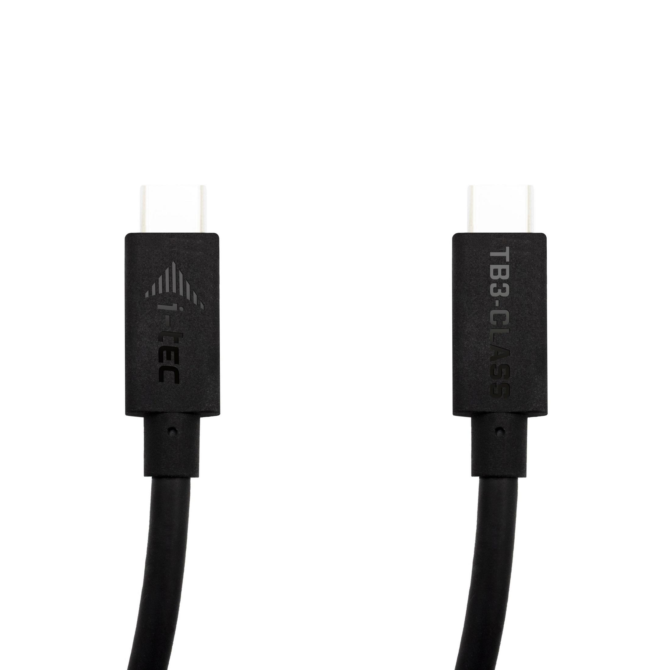 Deux câbles USB-C noirs. L'un porte '1-TEC', l'autre 'TB3-CLASS'.