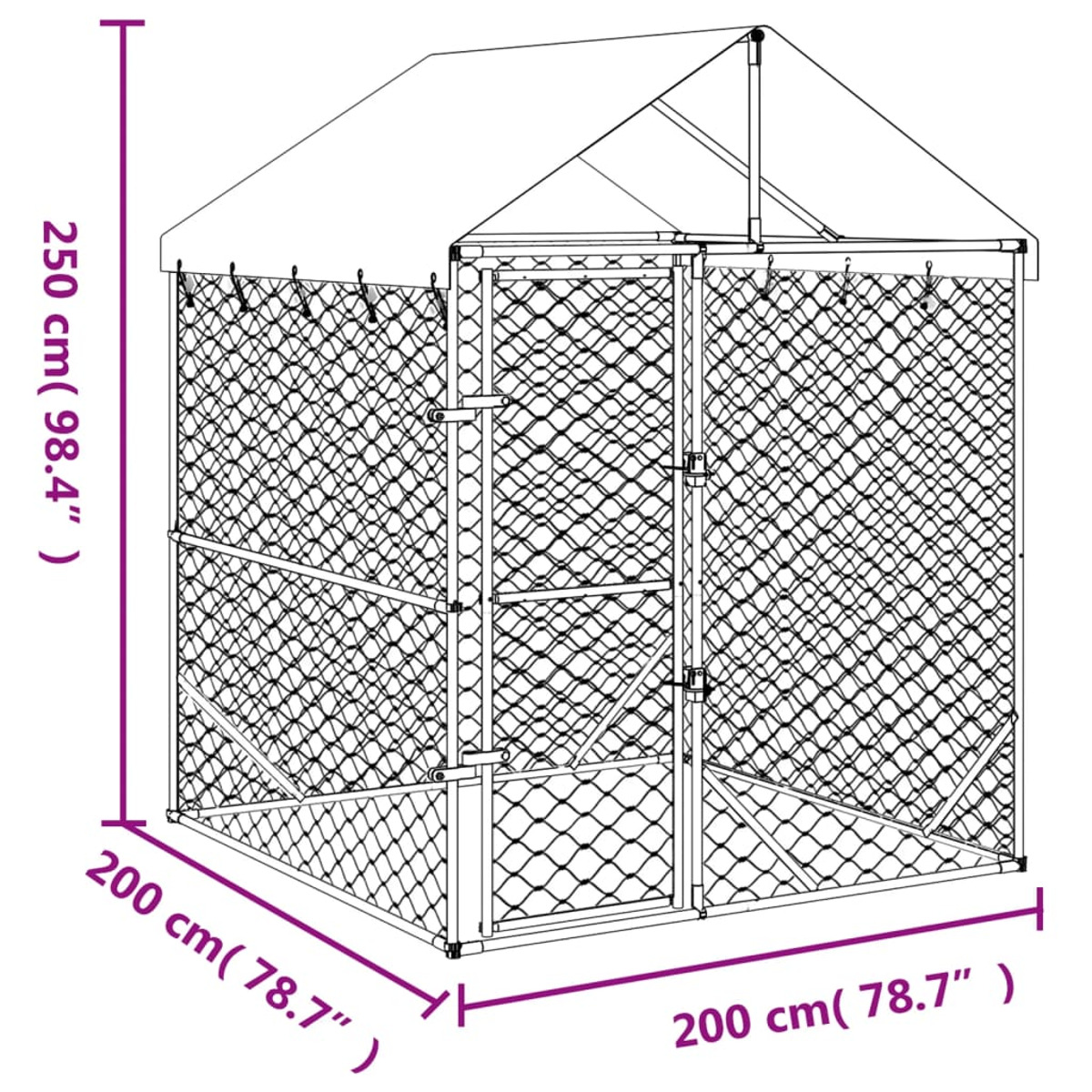 Hunde-Außenkennel mit Abmessungen und Maßen.