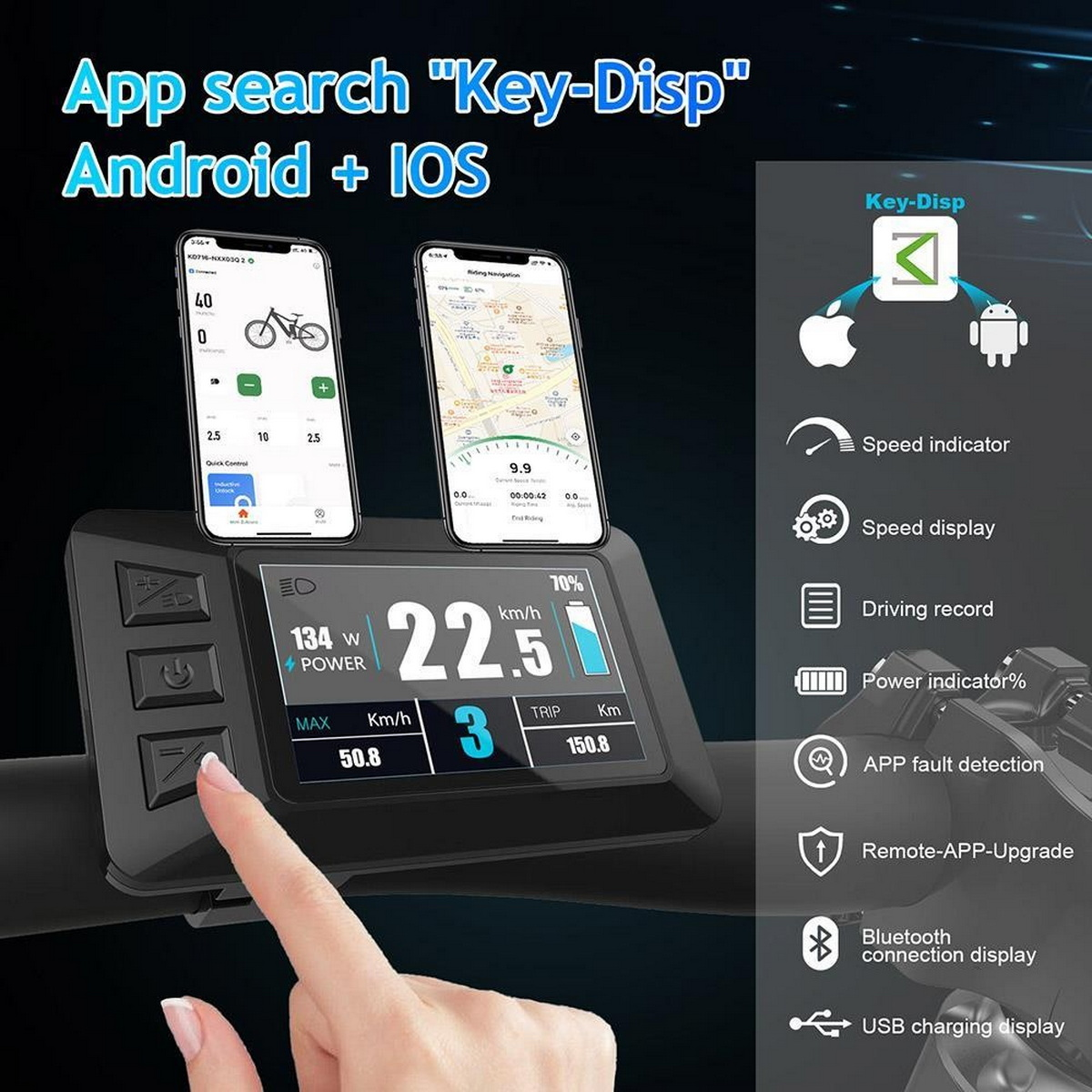 Due telefoni che mostrano una dashboard. I telefoni sono montati su un pannello di controllo nero.