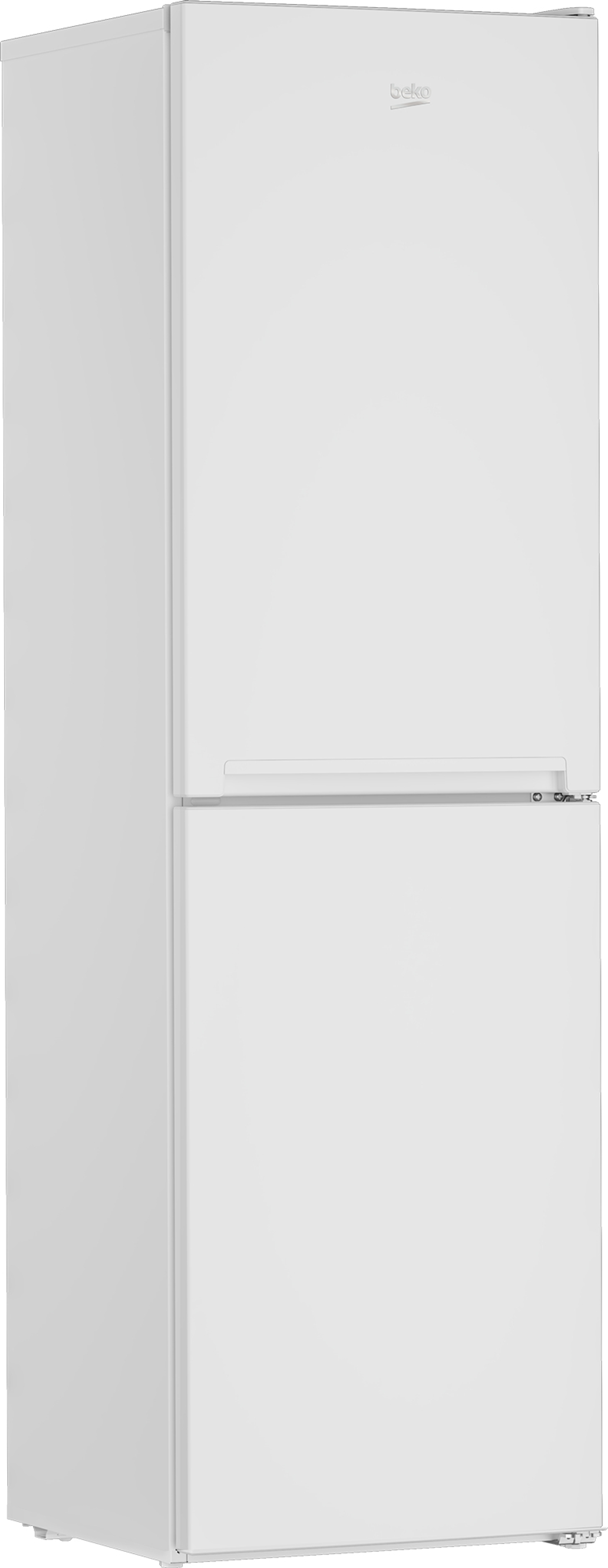 A white refrigerator with a door on top and a drawer-like door below.