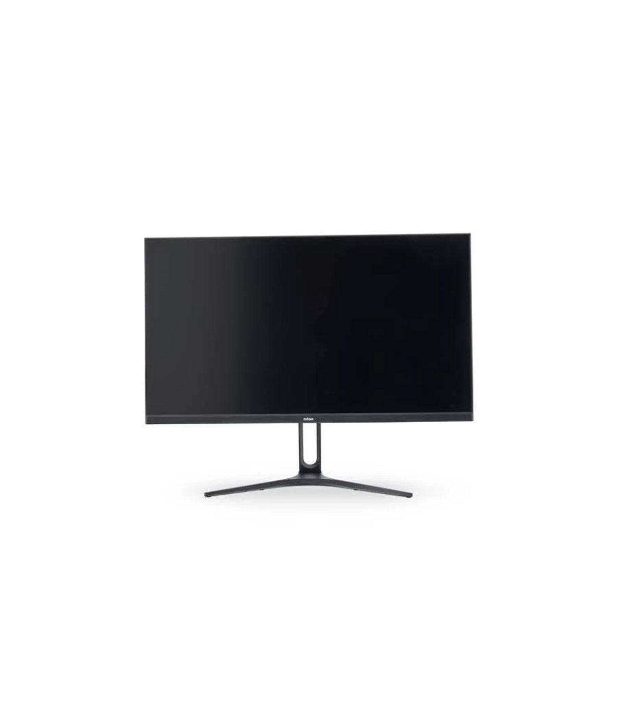 Un monitor per computer con schermo nero e supporto.