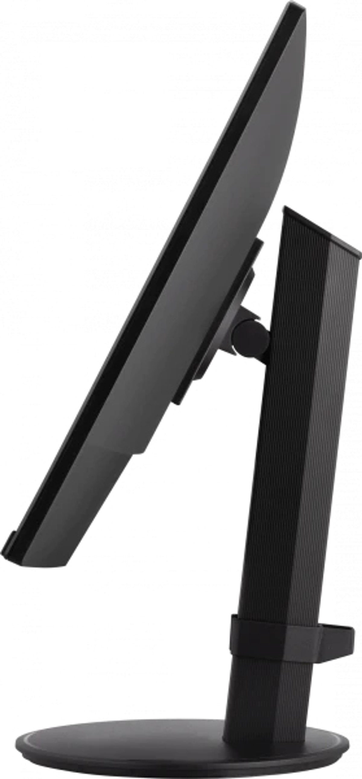 Widok z boku monitora komputera, pokazujący ekran i stojak.