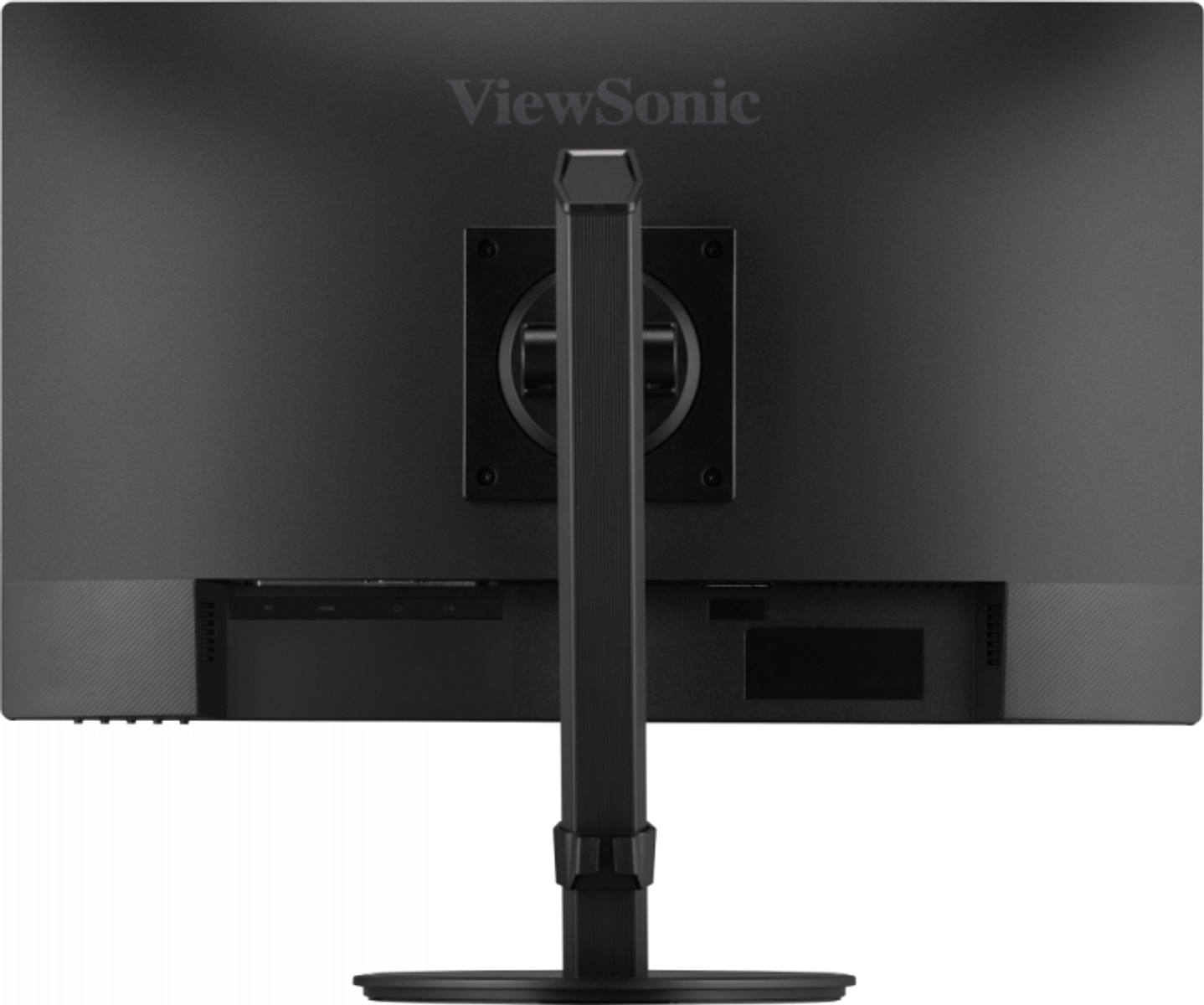 Widok z tyłu czarnego monitora komputera z logo ViewSonic i podstawką.