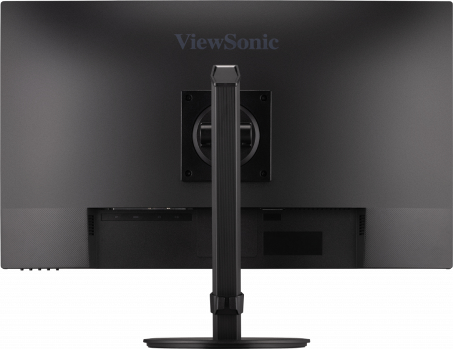 Retro di un monitor ViewSonic nero, con supporto e logo.