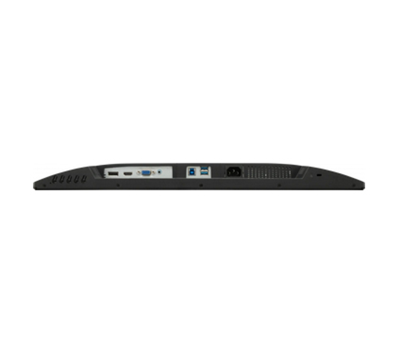 Back of a monitor, showing ports and connections against a white background.
