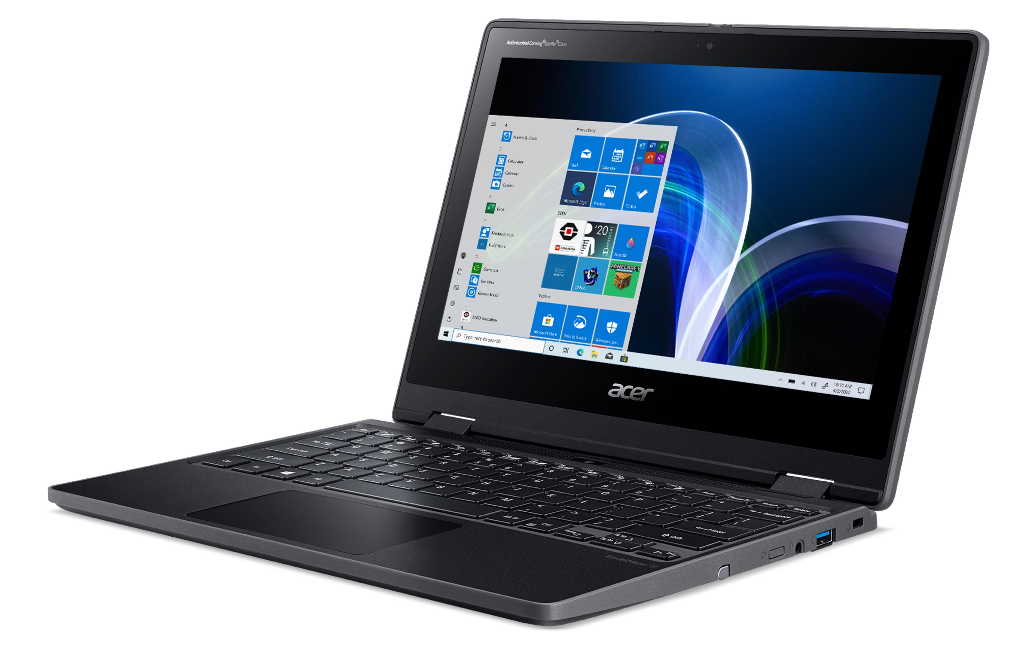 Ein schwarzer Acer-Laptop mit Tastatur und geöffneter Windows-Oberfläche.