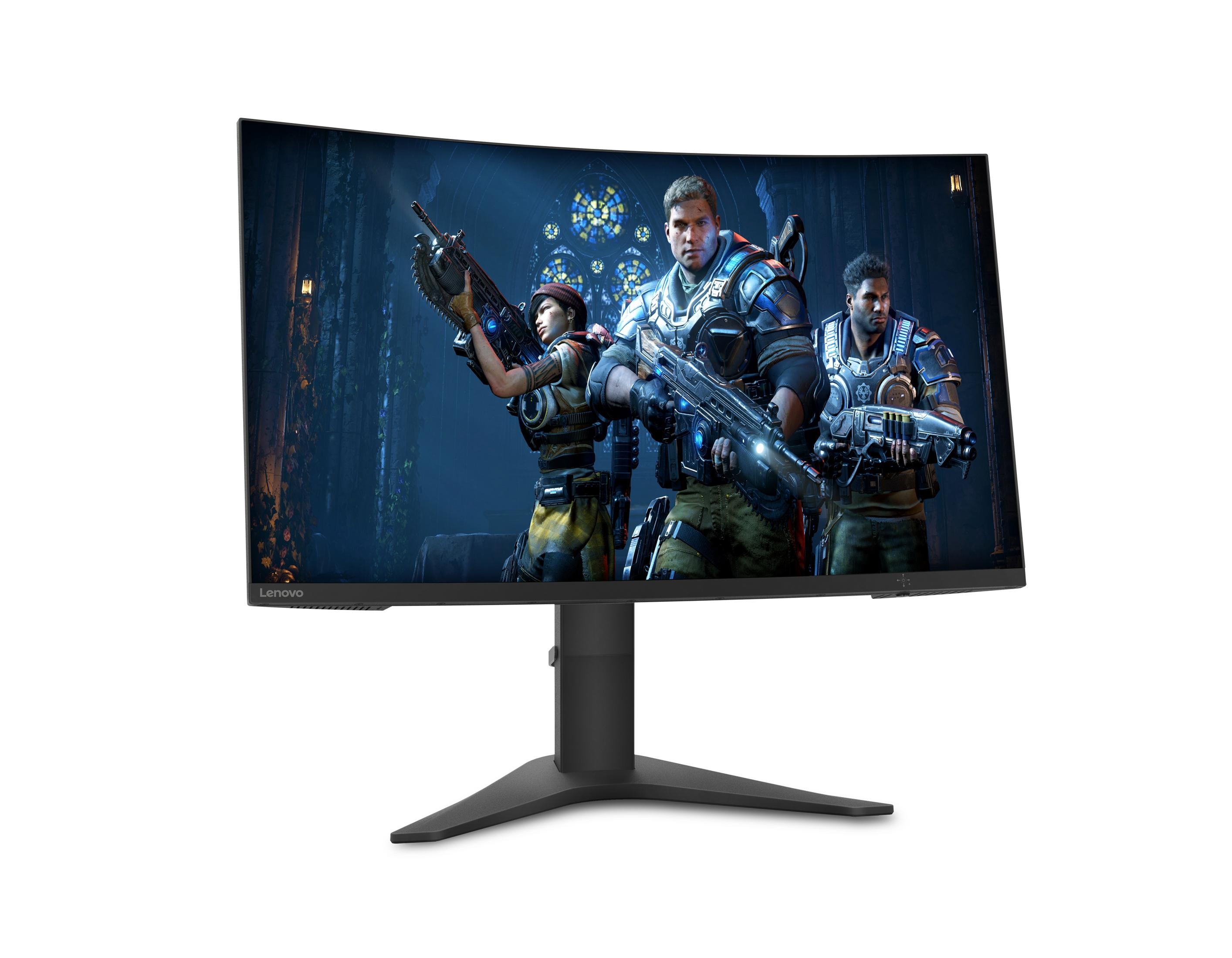 Gebogener Monitor, der eine Spielszene anzeigt.
