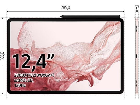 Tablet - SAMSUNG RR25A5470AP/EF SATIN SKYBLUE, Rosa Dorado, 256 GB, WiFi, 12,4 " WQXGA+, 8 GB RAM, Qualcomm® Snapdragon™ 898, Android