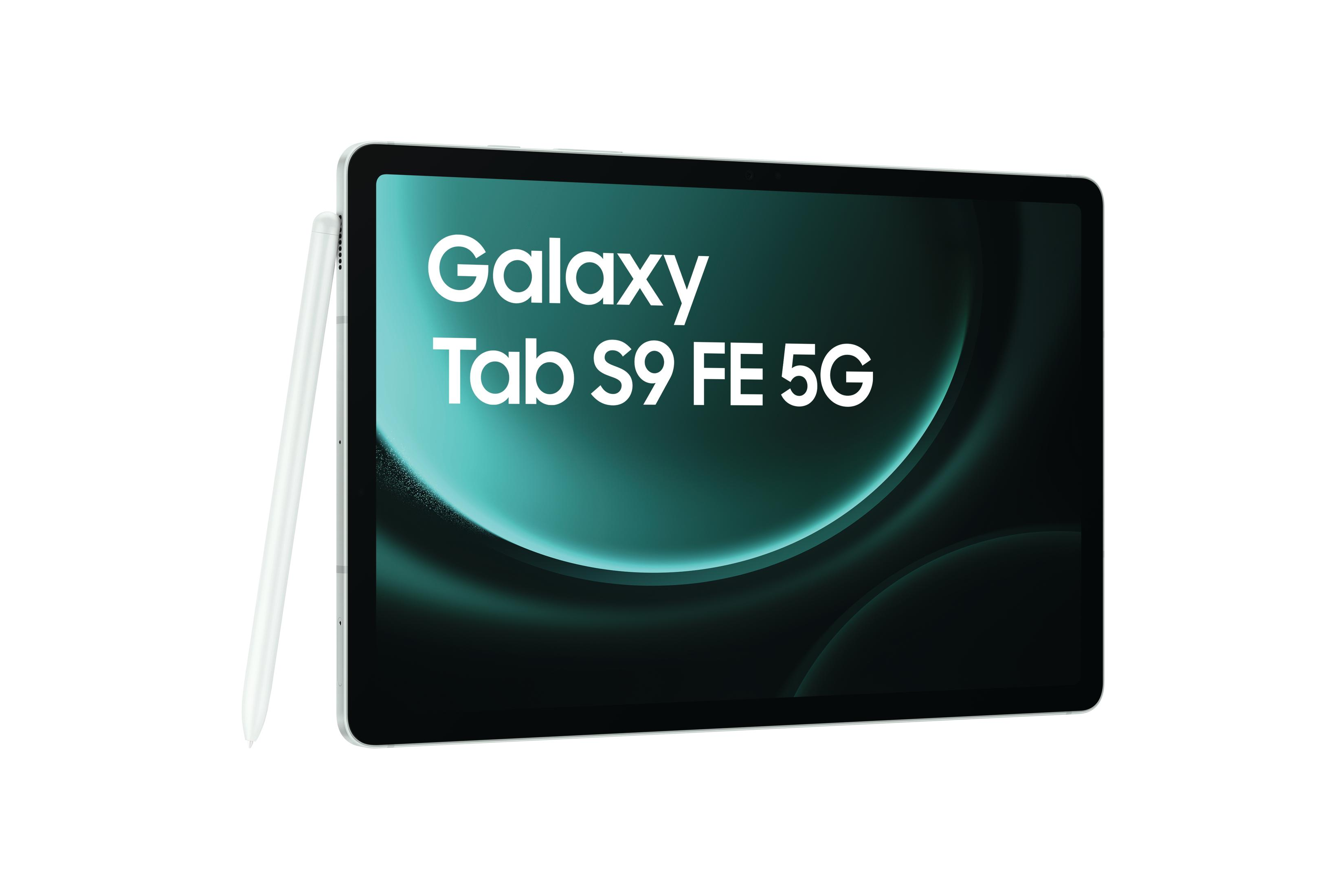 Tablet con stilo. Lo schermo mostra 'Galaxy Tab S9 FE 5G'.