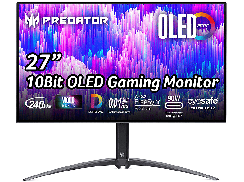 ACER PREDATOR X27U 26,5 GAM/ QHD/240HZ OLED 27 Zoll WQHD Gaming Monitor (0,03 ms Reaktionszeit , 240 Hz DP/Typ-C, 144 Hz HDMI , 60 Hz nativ)