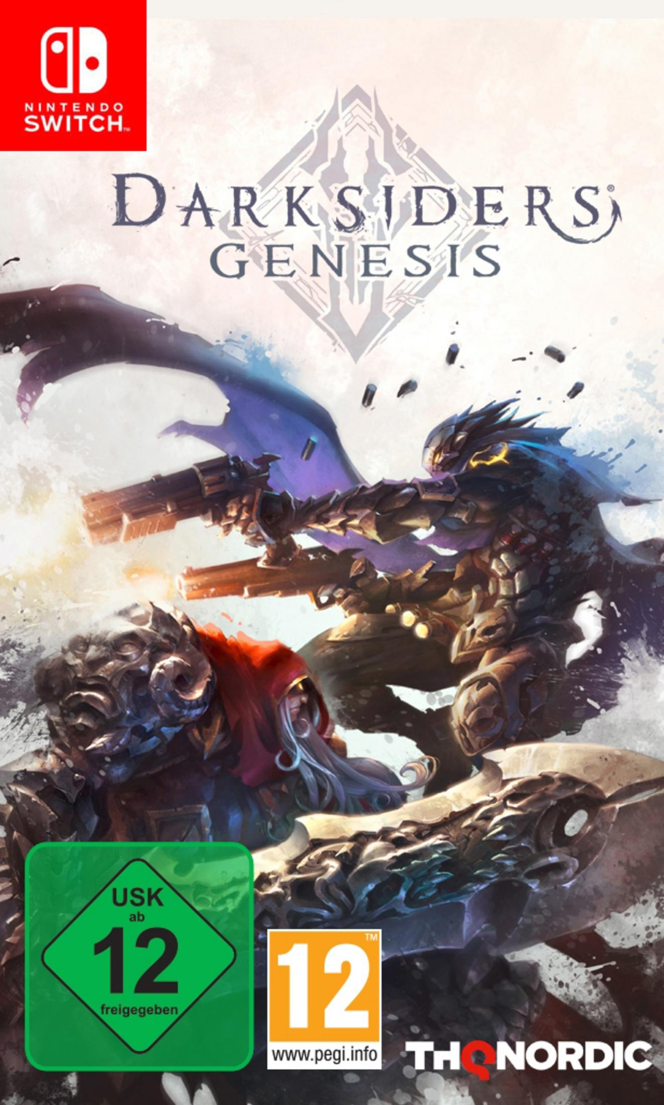 Nintendo Switch-Spielbox für Darksiders Genesis. Zwei Charaktere kämpfen auf dem Cover.