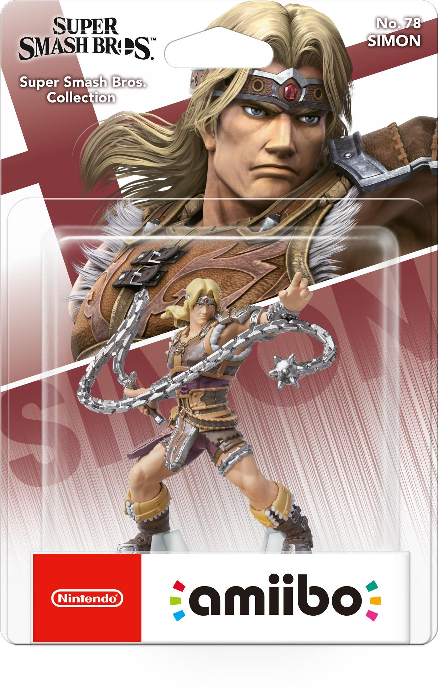 Figura amiibo de Simon Belmont en embalaje de Super Smash Bros. Collection, de Nintendo.