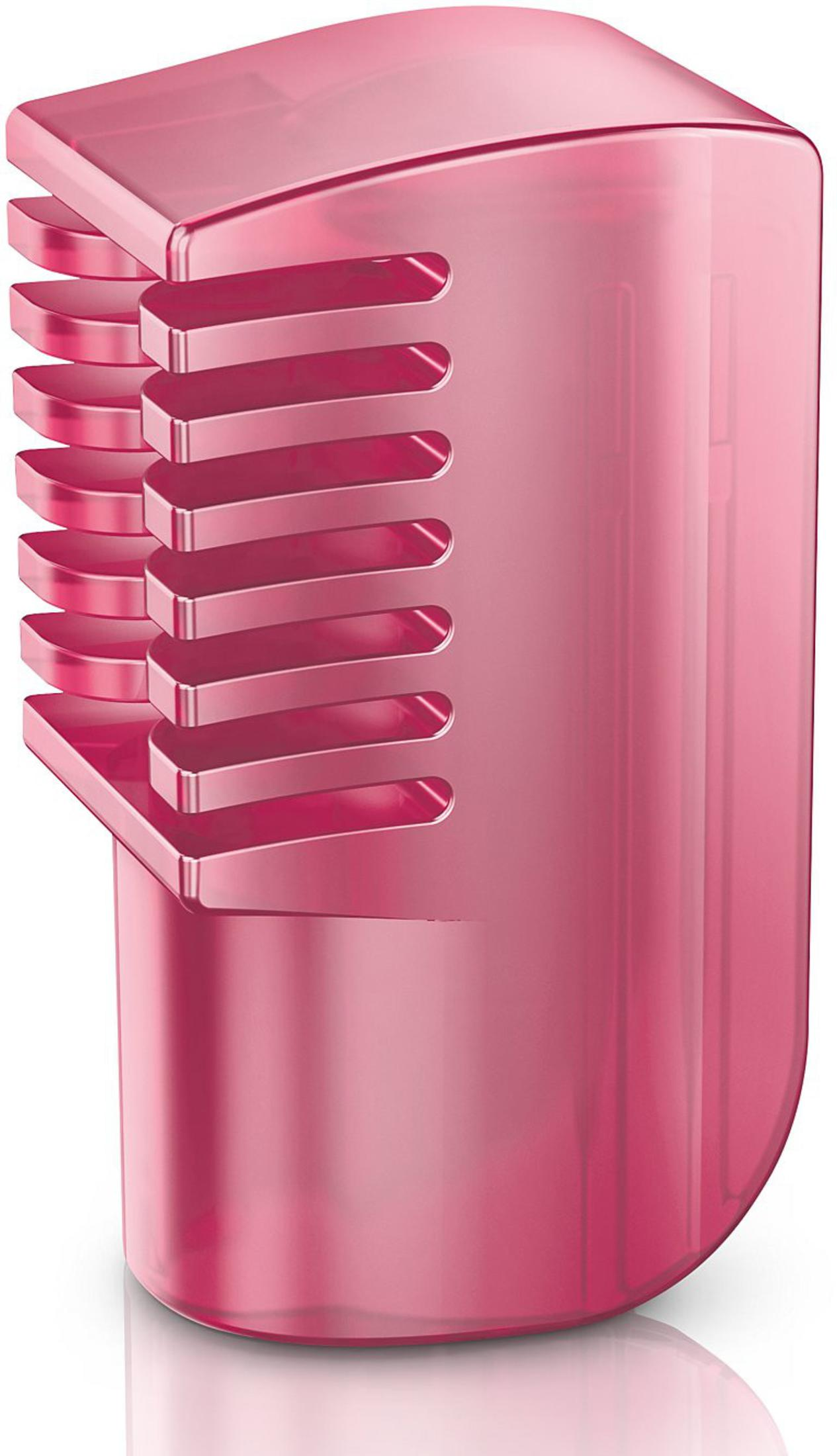 Protector de cortapelos rosa. El protector es transparente y tiene varios dientes.