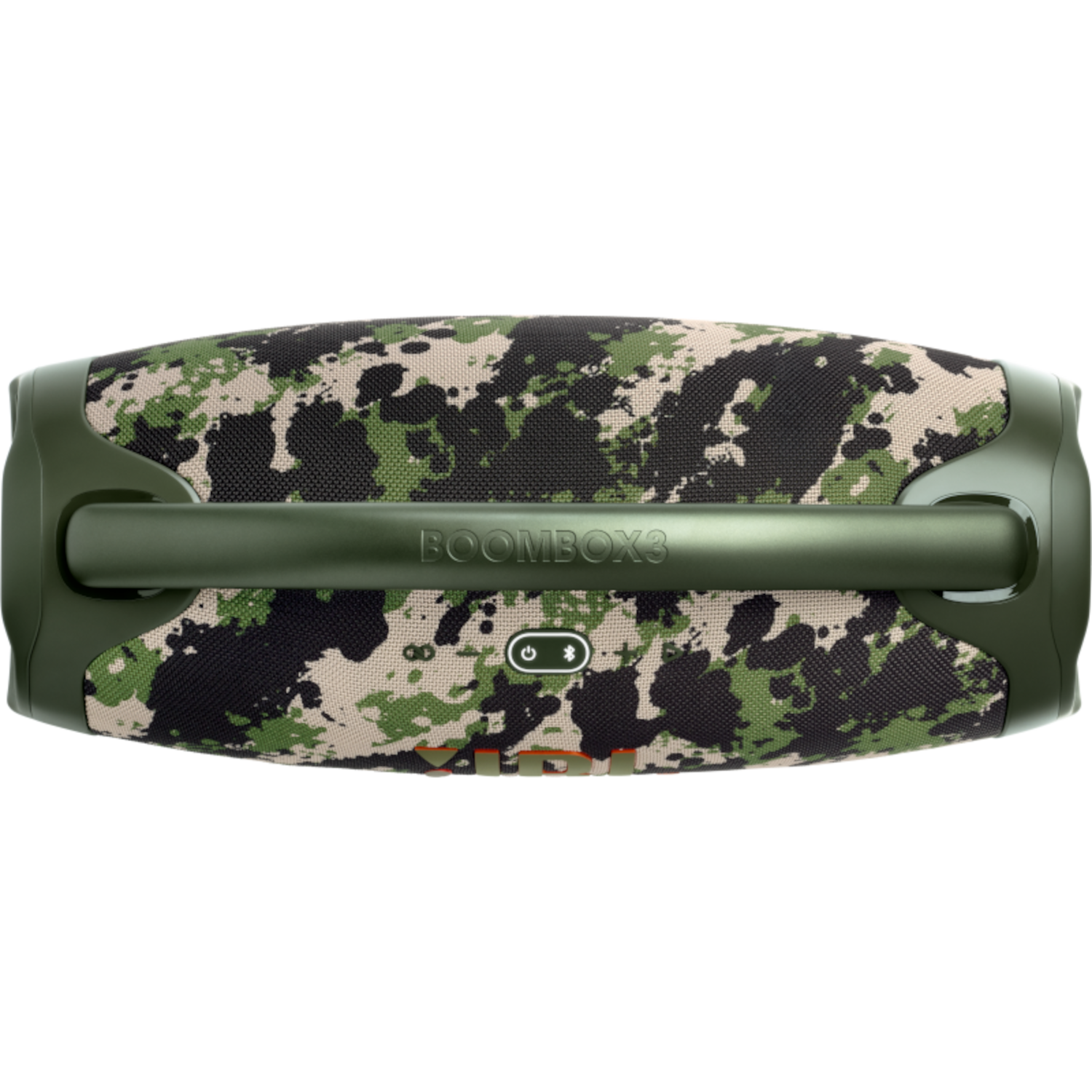 Lautsprecher mit Camouflage-Muster, Griff, Power- und Bluetooth-Tasten.