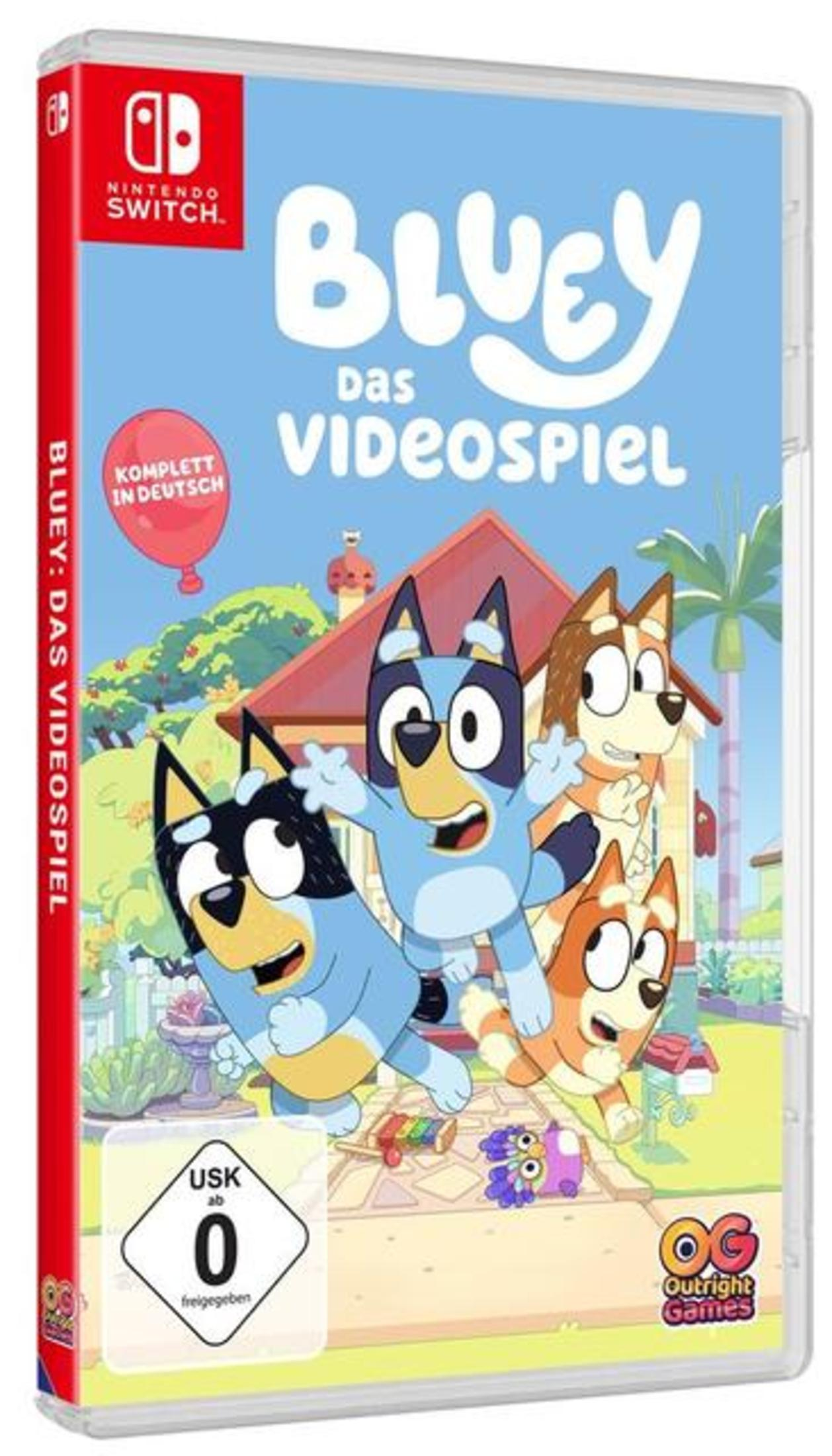 Nintendo Switch Spielbox mit Bluey-Charakteren auf dem Cover.