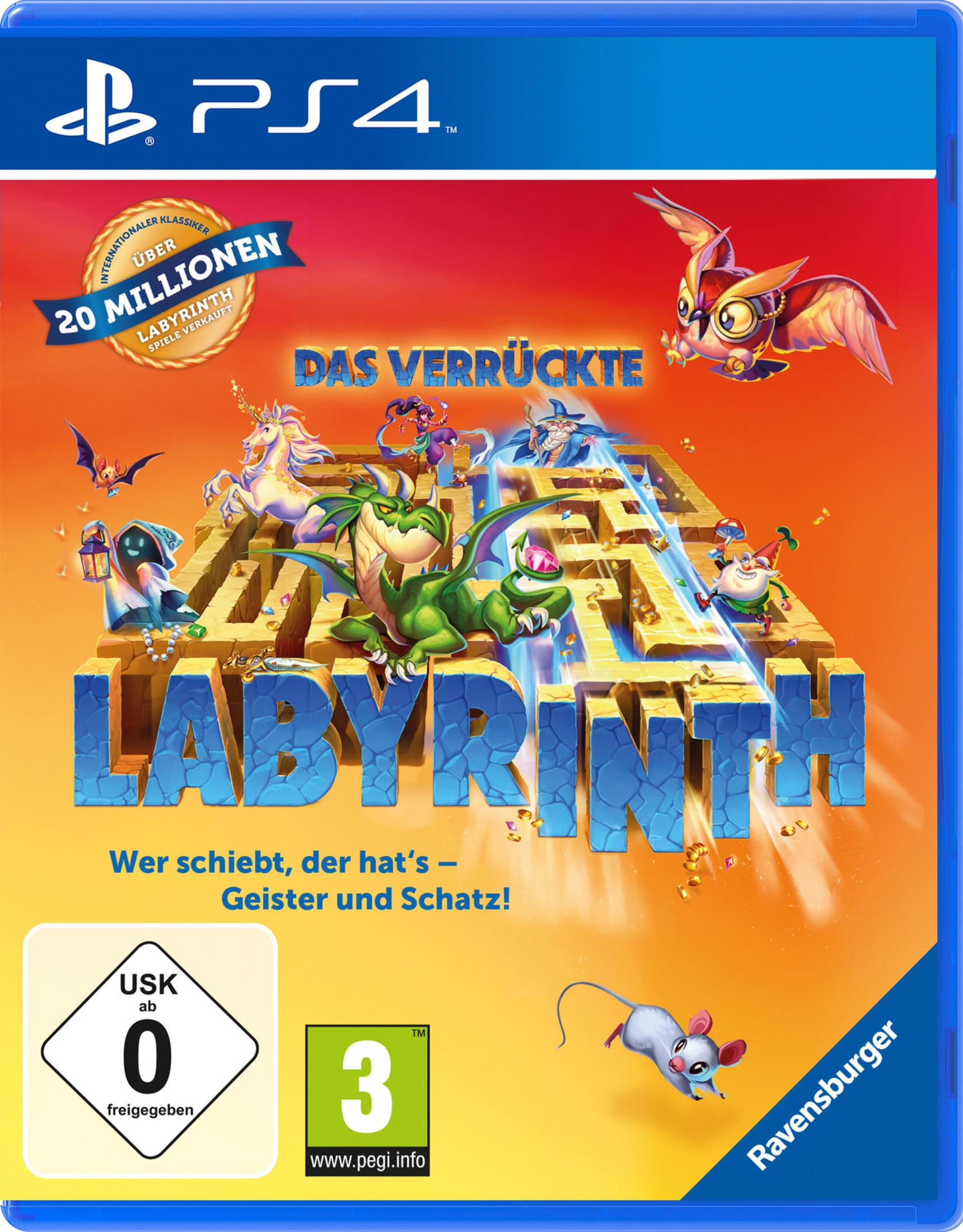 PS4-Spielcover: Labyrinth. Es zeigt ein farbenfrohes Labyrinth mit Fantasiefiguren.