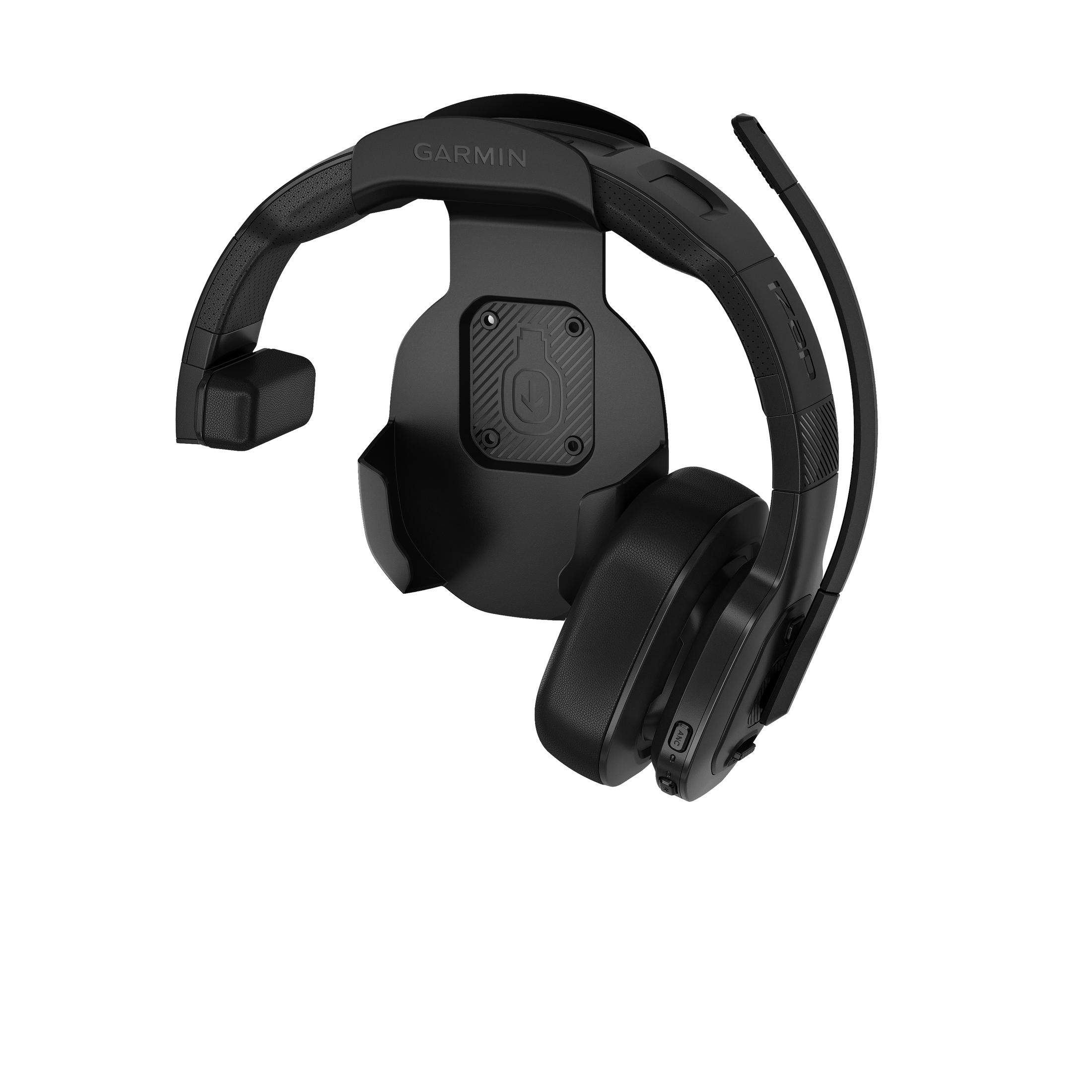 Cuffie Garmin nere con microfono, progettate per l'aviazione.