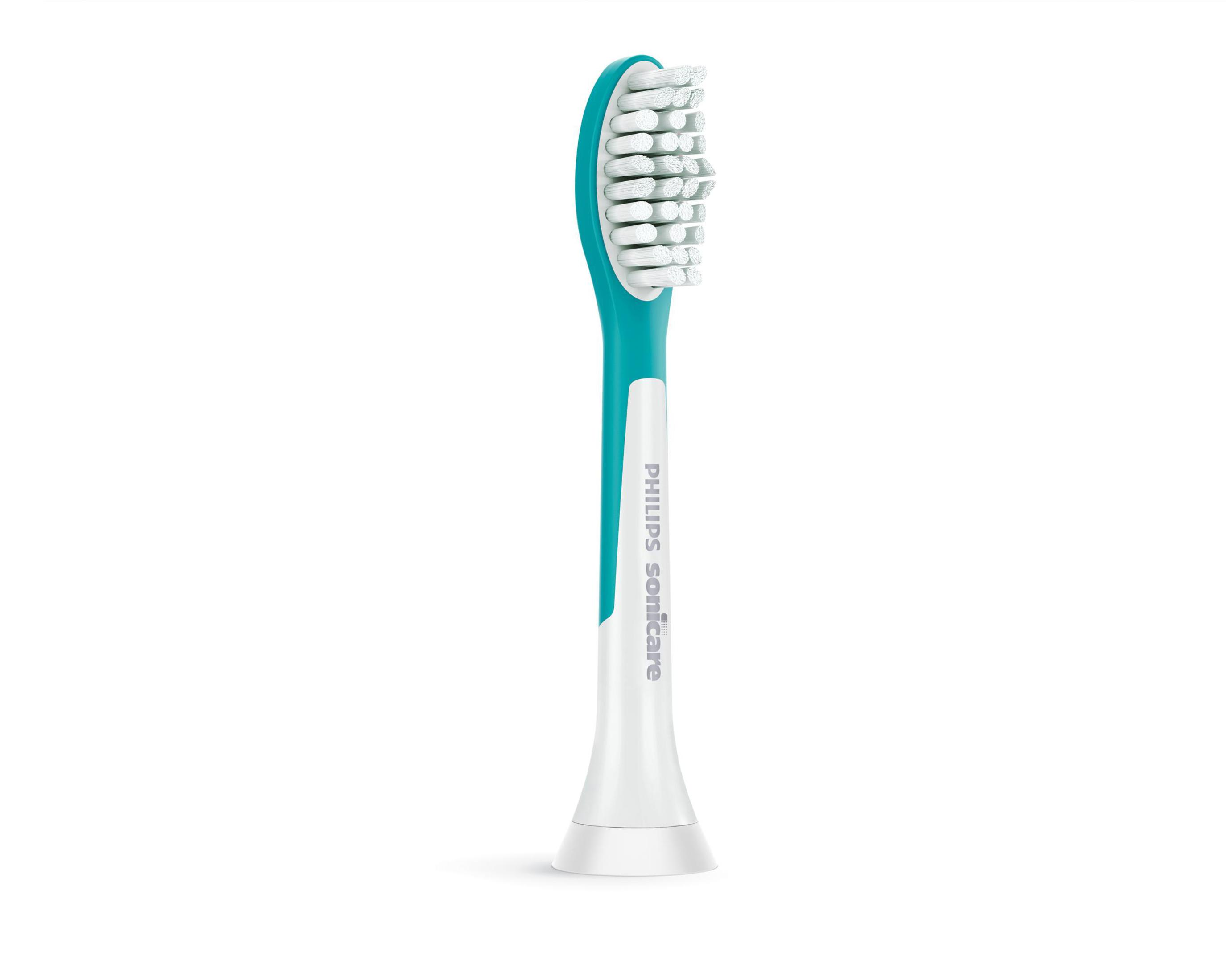Testina Philips Sonicare turchese e bianca su sfondo bianco.