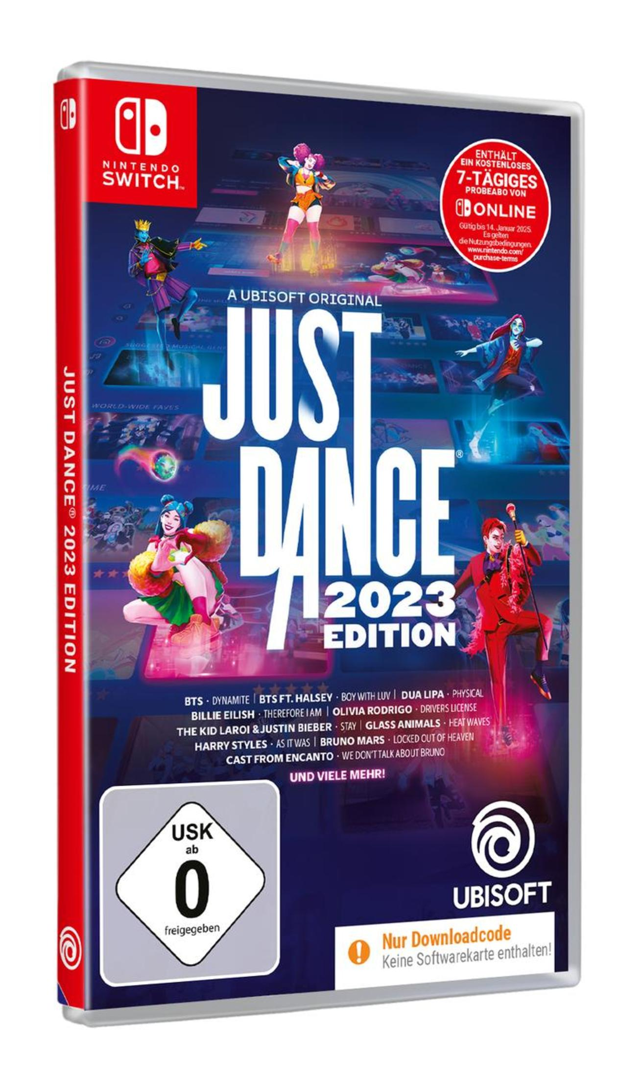 Das Cover des Spiels Just Dance 2023 Edition mit Tänzern und lebendigen Grafiken.