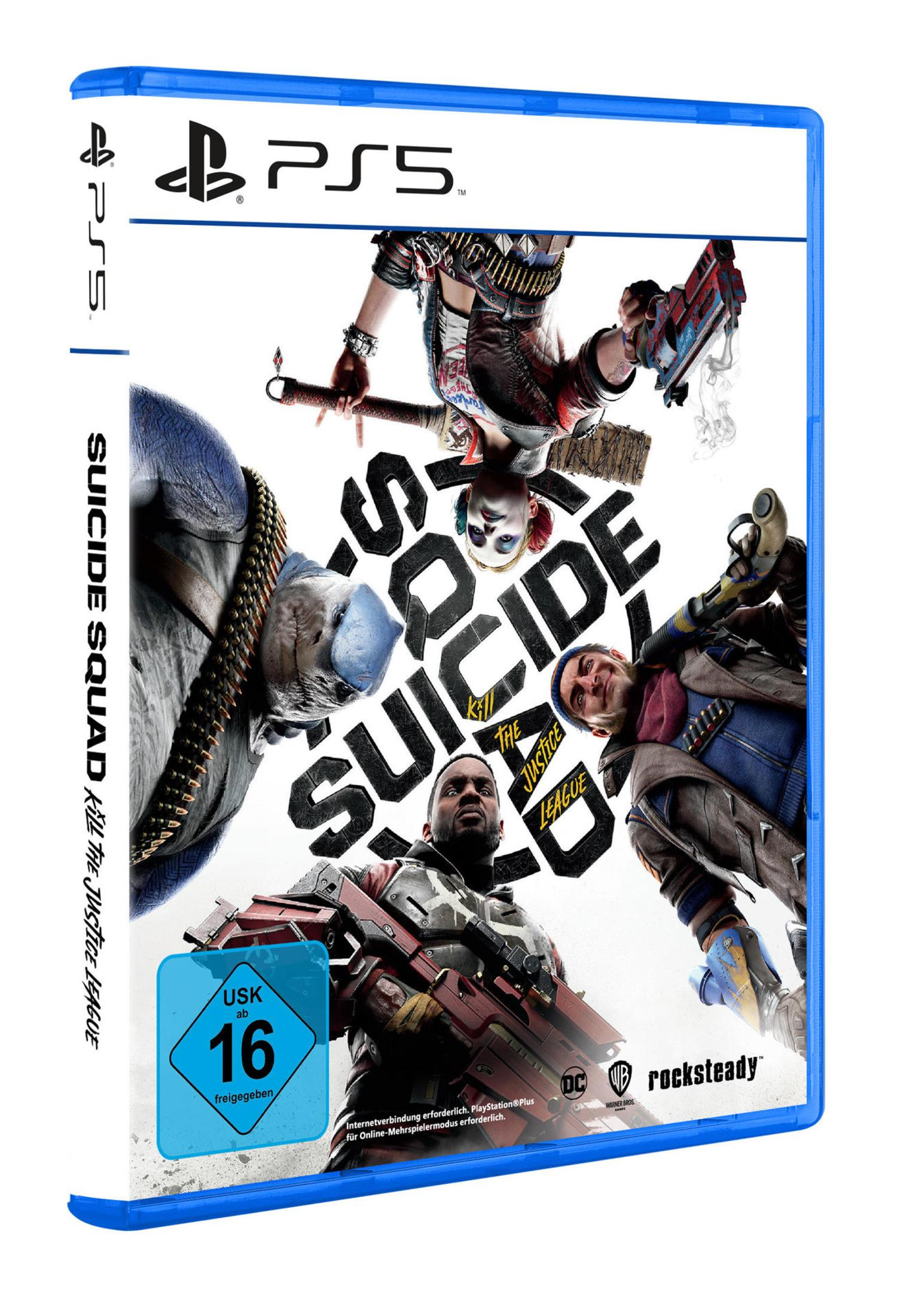 PS5-Spielcover für 'Suicide Squad: Kill the Justice League' mit Charakteren und Logo.