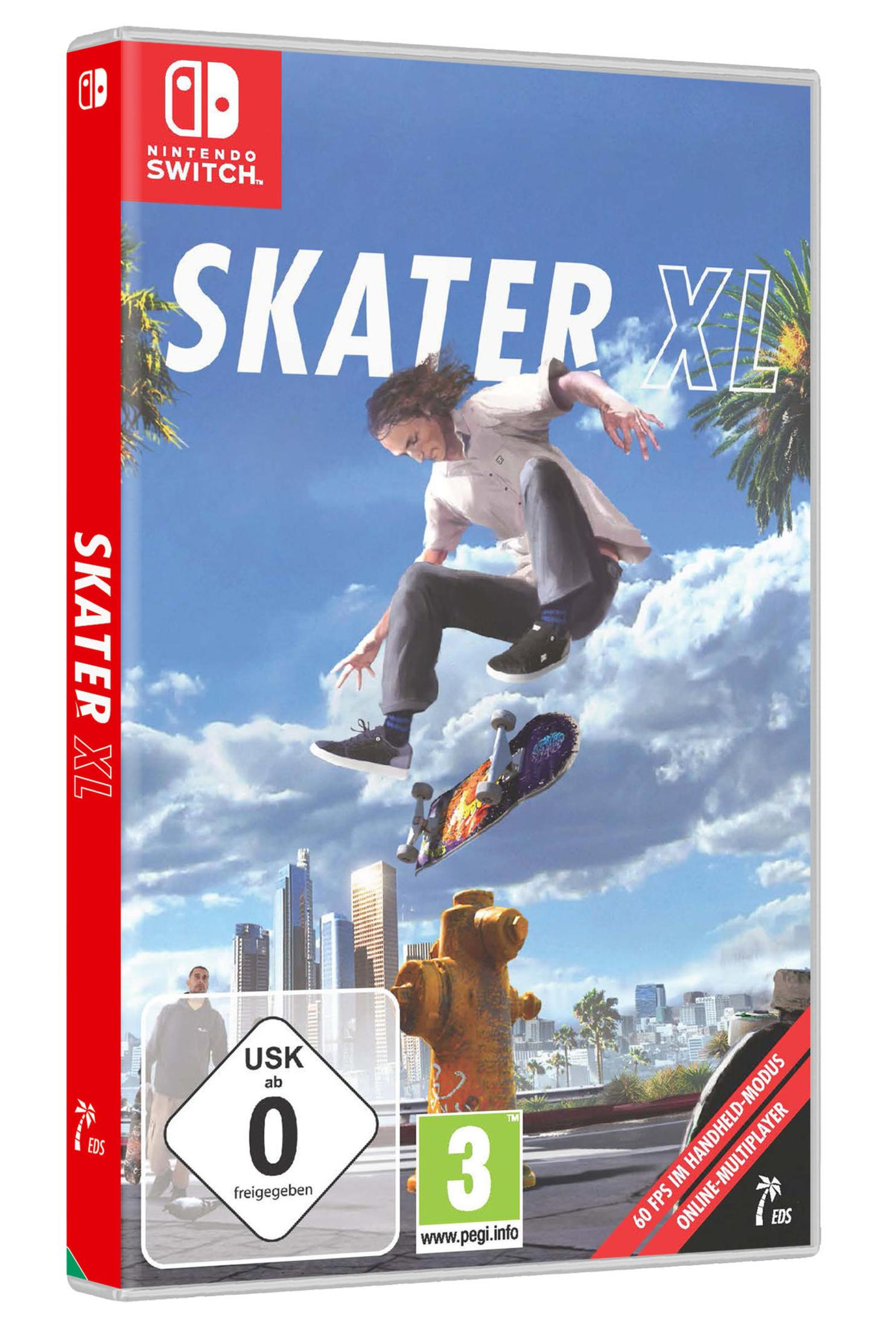 Okładka gry Skater XL. Skater skacze nad hydrantem w scenerii miejskiej.