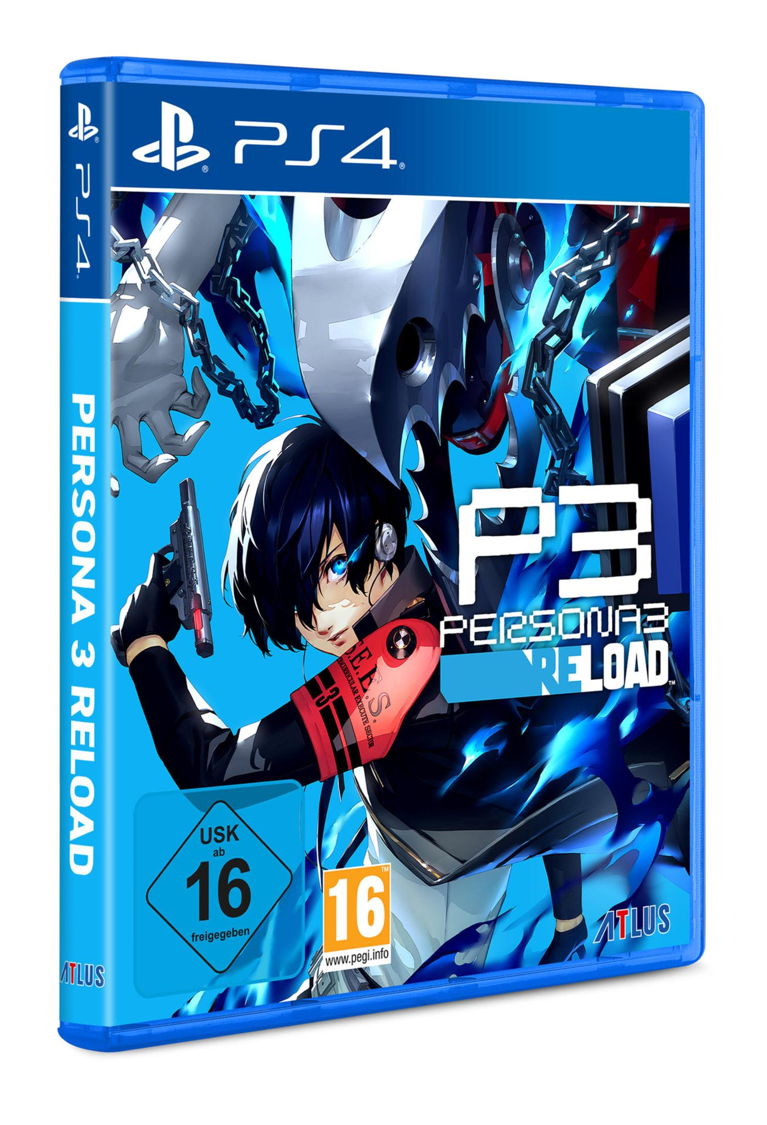 Ein PS4-Spielcase für Persona 3 Reload mit blauem Cover.