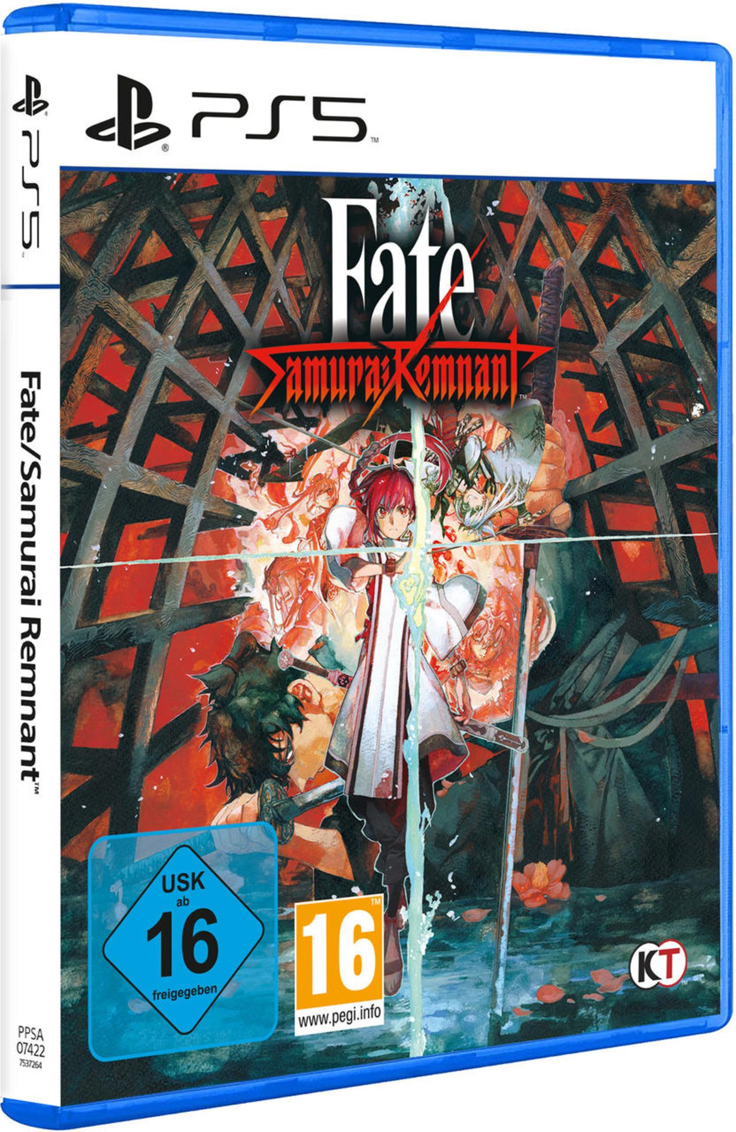 Fate/Samurai Remnant PS5-Spielcover mit Anime-Charakteren und rot/schwarzem Thema.