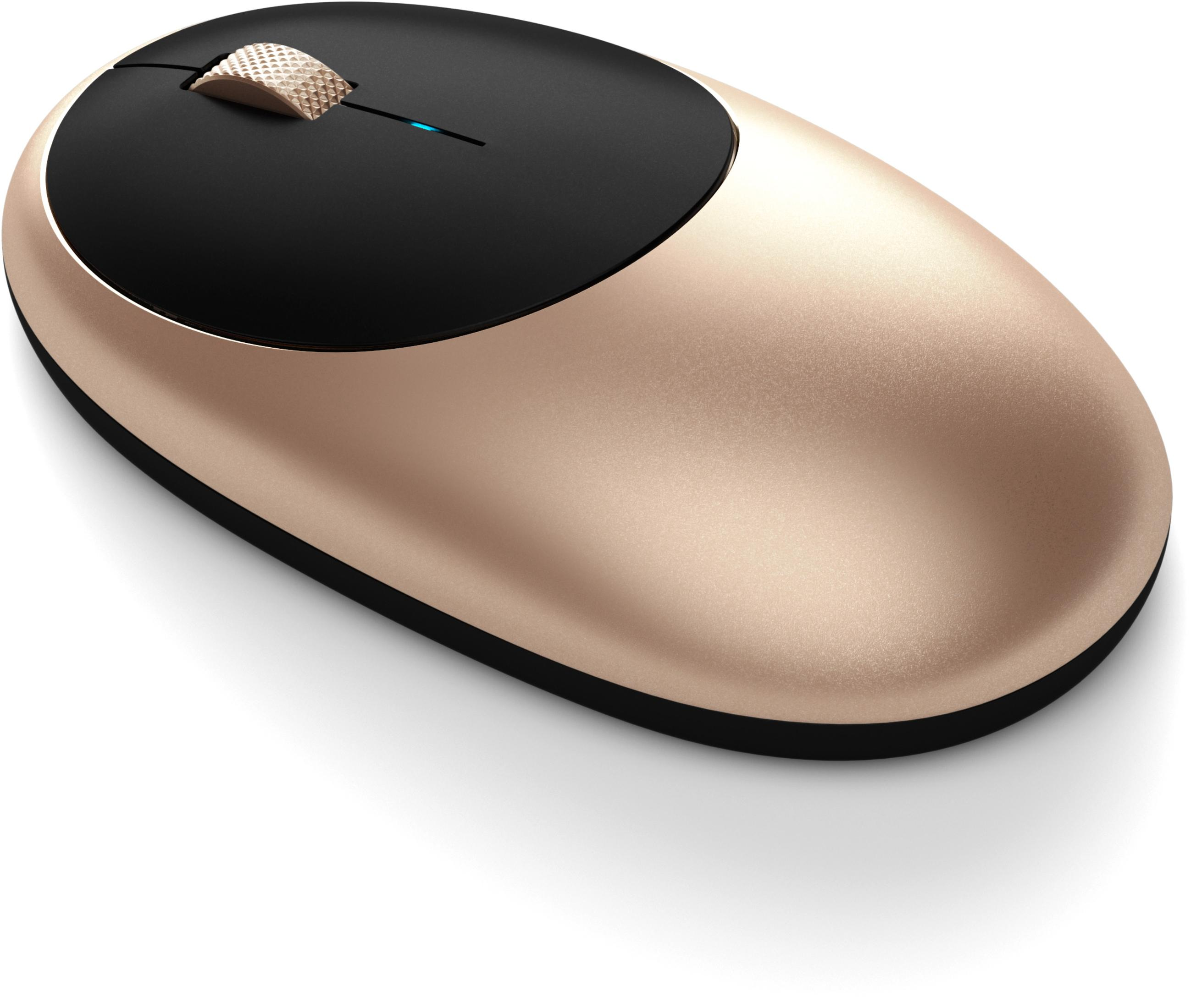 Goldene und schwarze Maus mit blauem Licht. Nahaufnahme zeigt das Design.