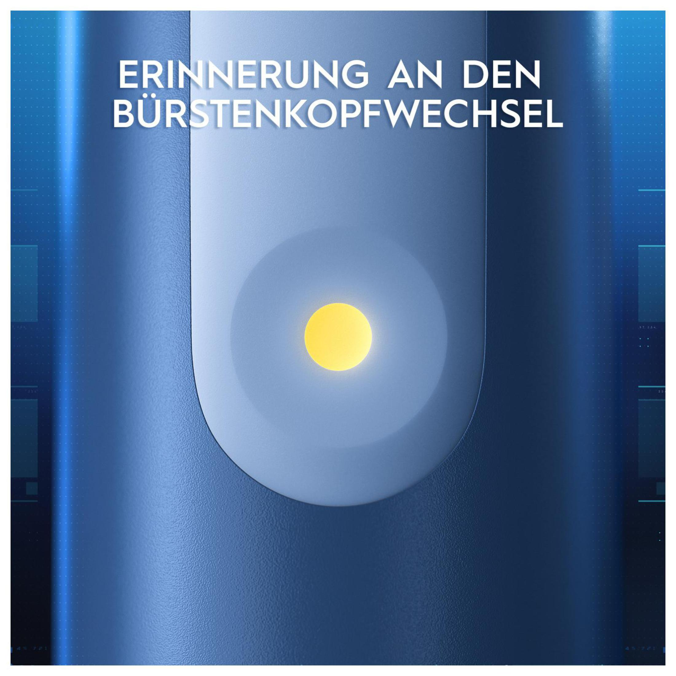 Zbliżenie elektrycznej szczoteczki do zębów pokazujące przypomnienie o wymianie główki.