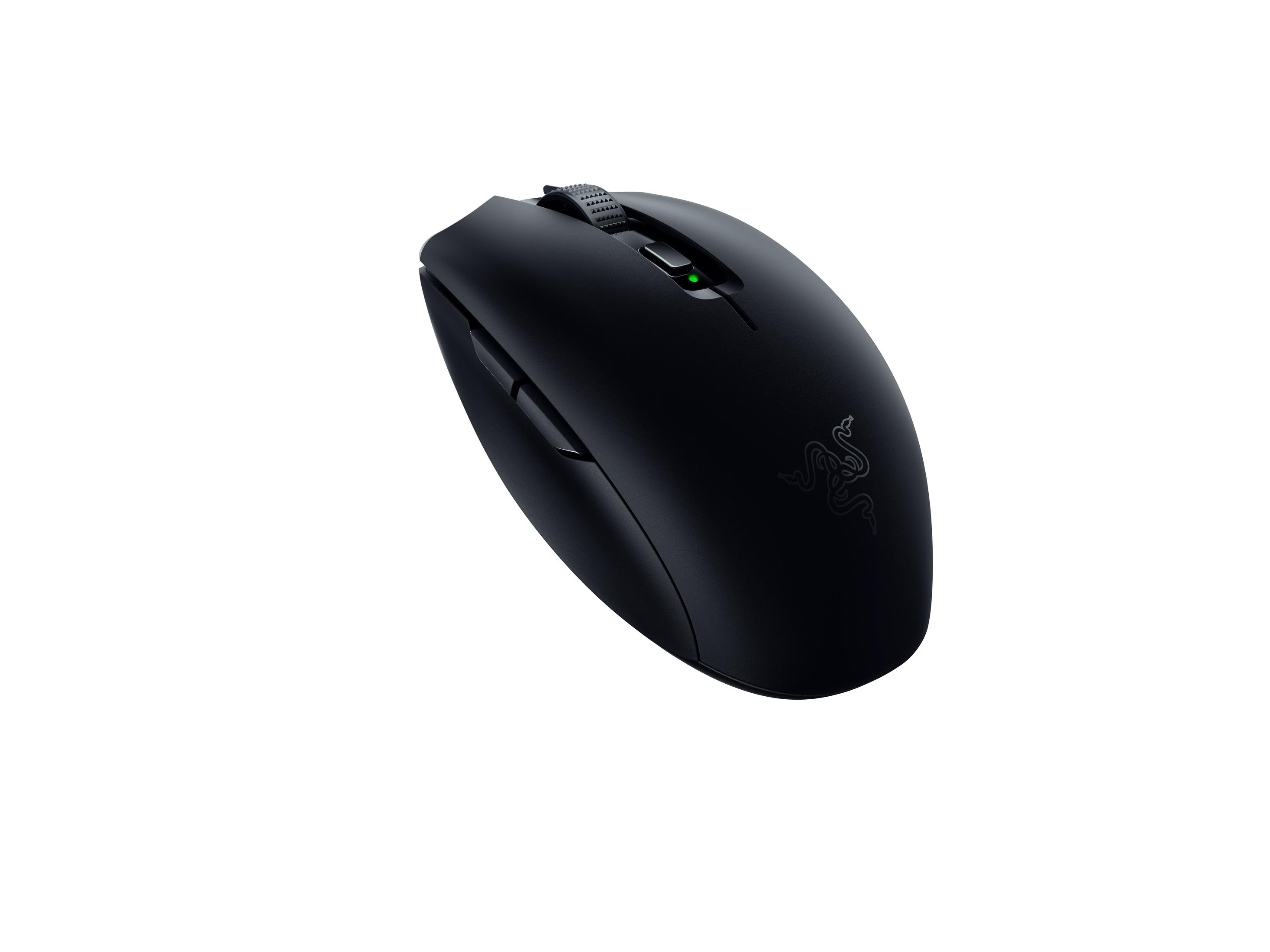 Eine schwarze Razer-Funkmaus, isoliert auf weißem Hintergrund.