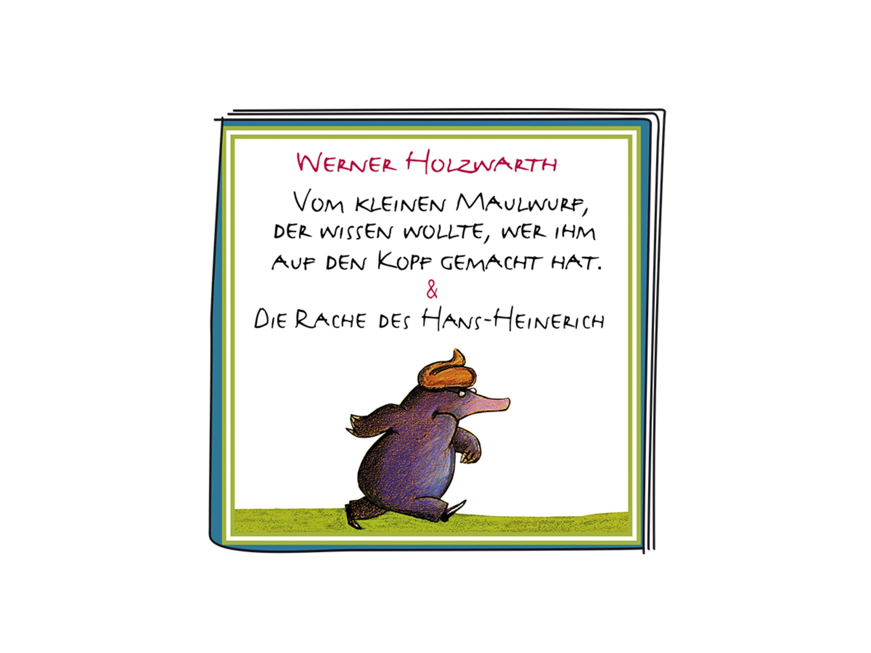 Illustration eines Maulwurfs mit Hut aus einem Kinderbuch, mit Text.