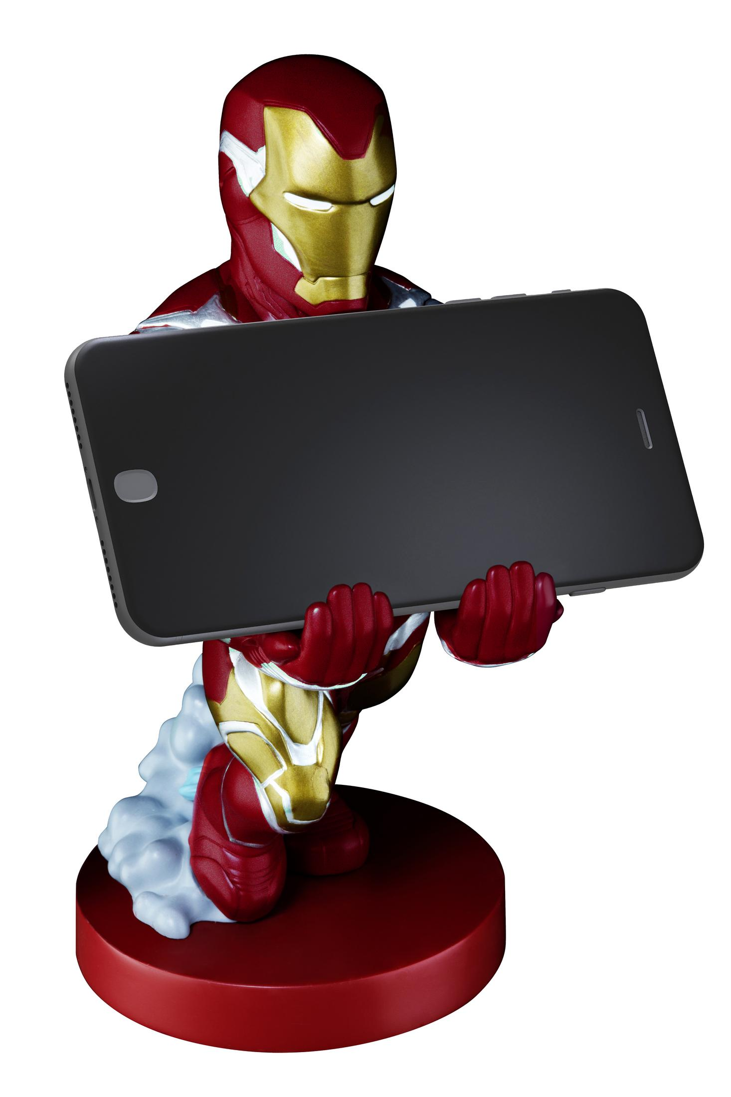Un supporto per telefono di Iron Man che tiene in mano un telefono.