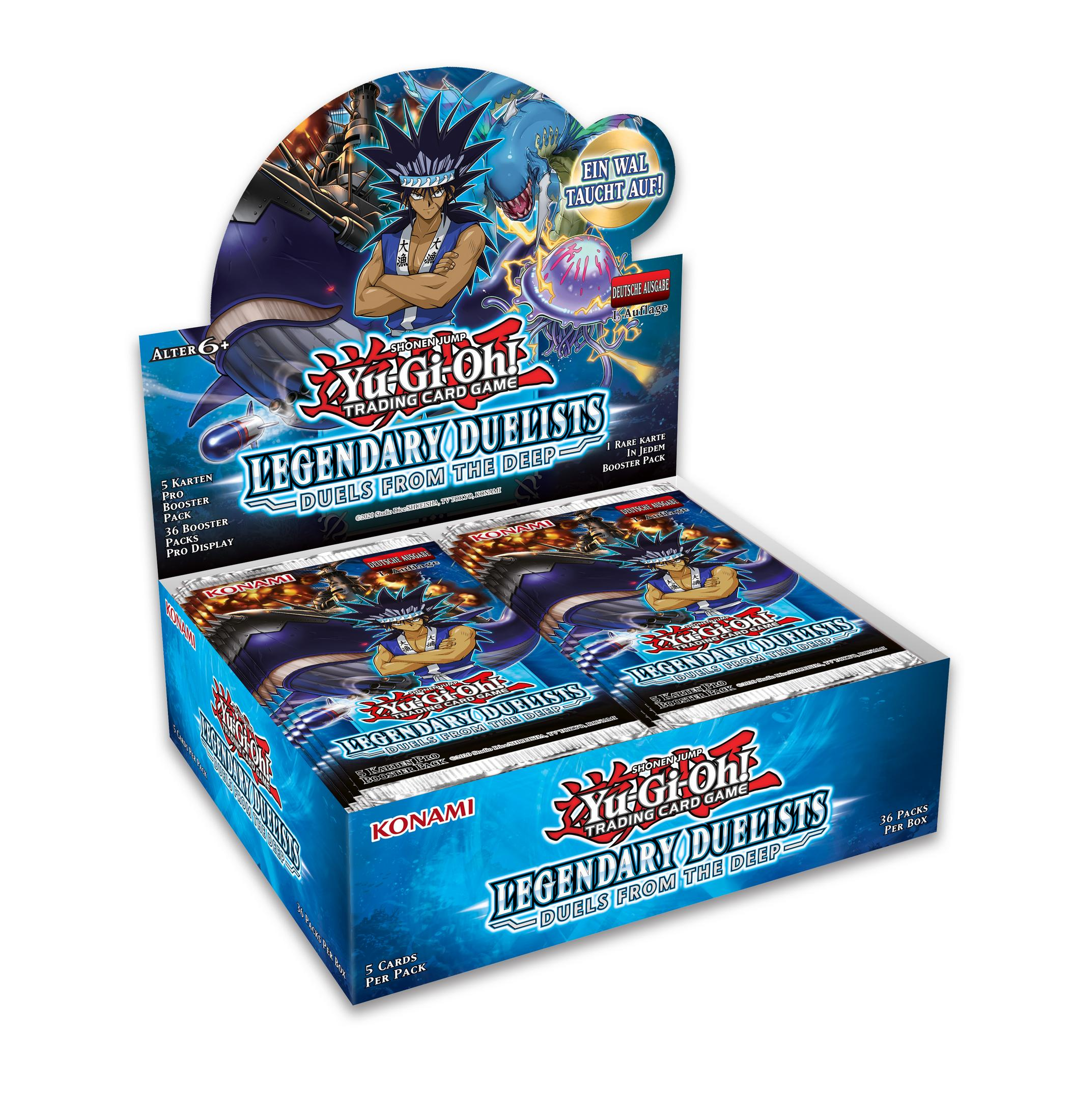 Yu-Gi-Oh! "Legendary Duelists: Duels from the Deep" Booster Display mit Anime-Illustrationen.