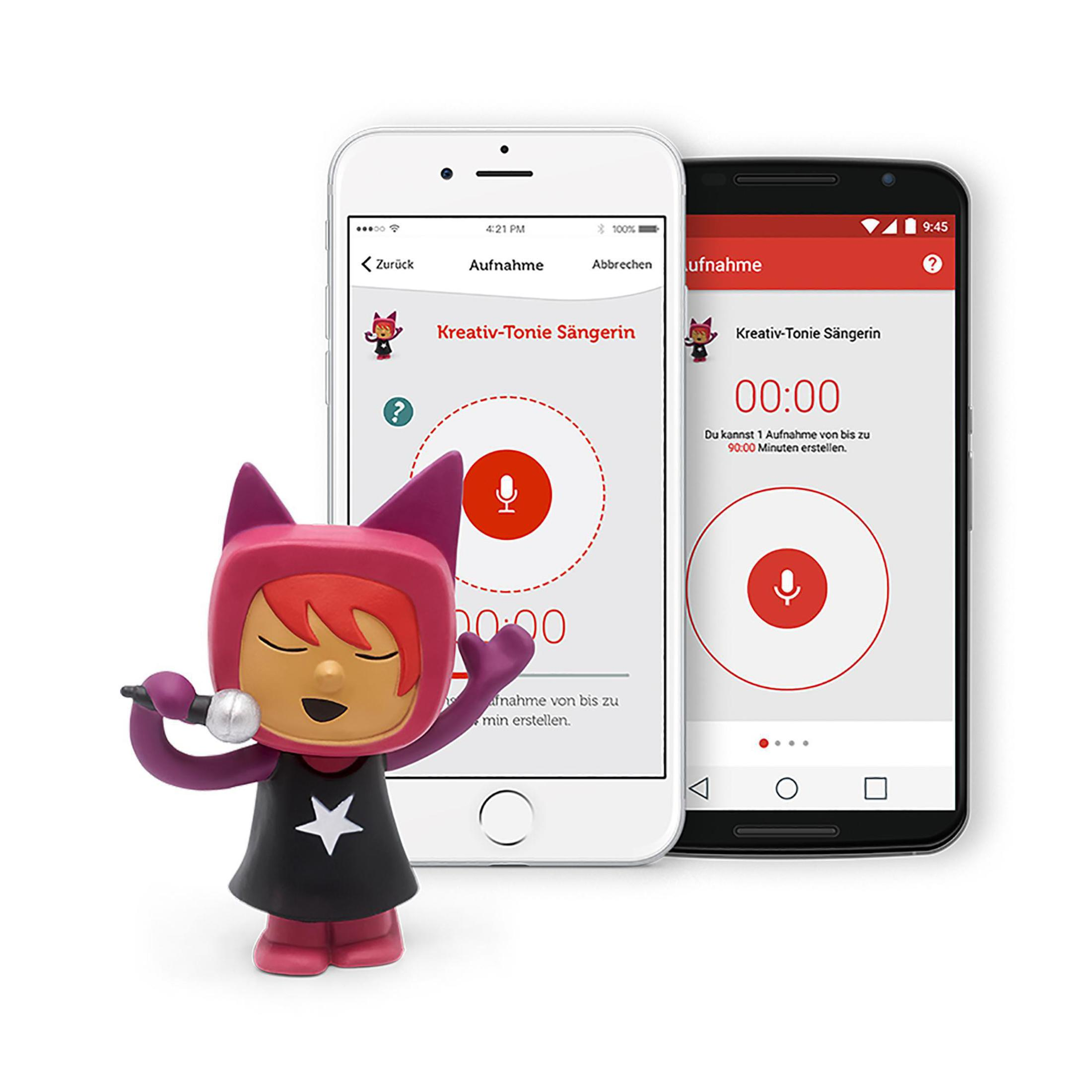 Zwei Telefone zeigen eine App, mit einer Spielfigur.